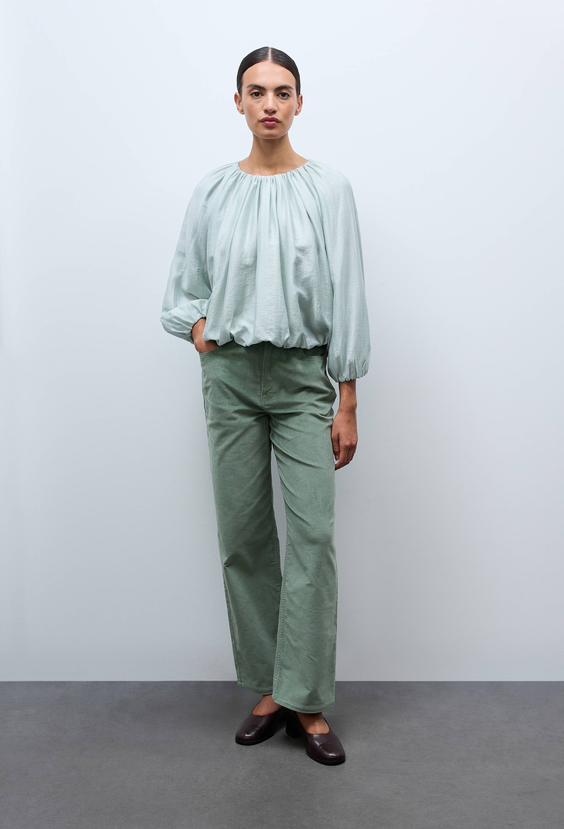 Pantalon large en velours, Vert, large image number 0.0