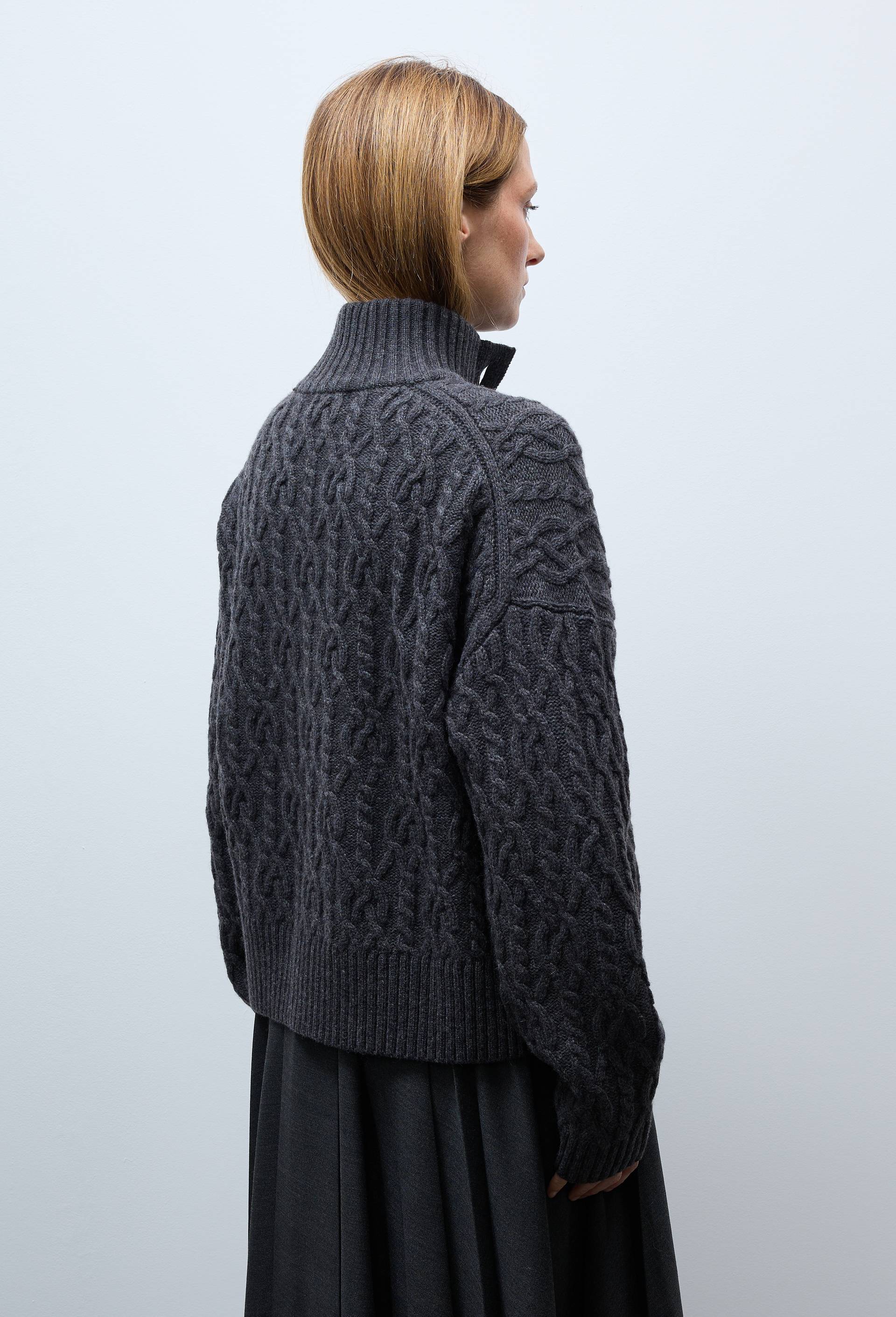 Cardigan col montant torsad&eacute; contenant de la laine, Gris fonc&eacute;, large image number 1