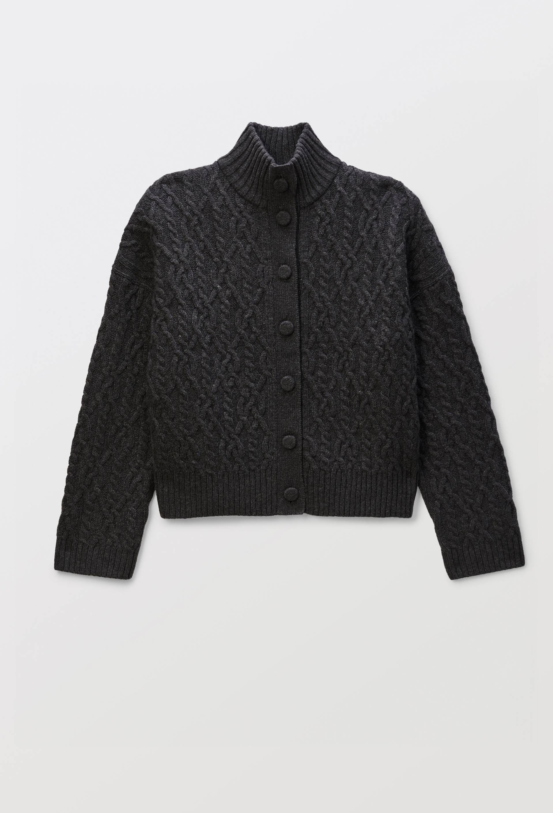 Cardigan col montant torsad&eacute; contenant de la laine, Gris fonc&eacute;, large image number 2