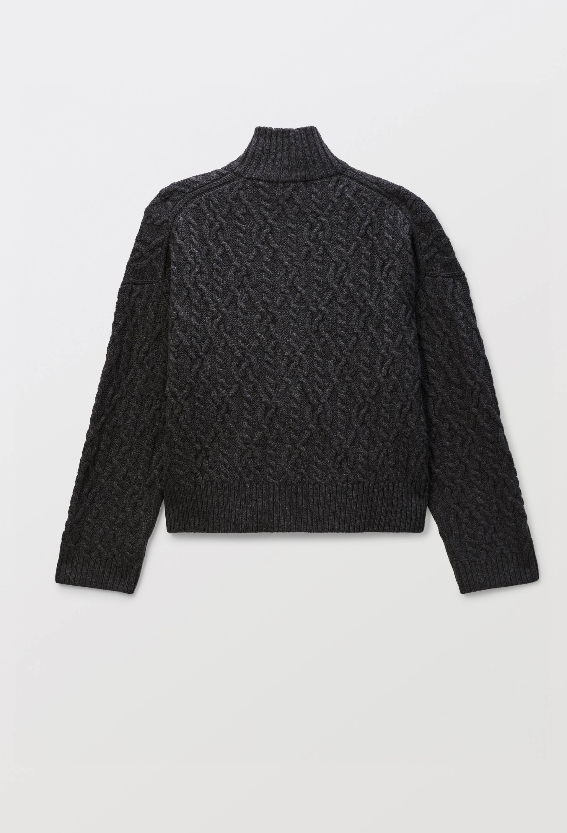 Cardigan col montant torsad&eacute; contenant de la laine, Gris fonc&eacute;, large image number 3
