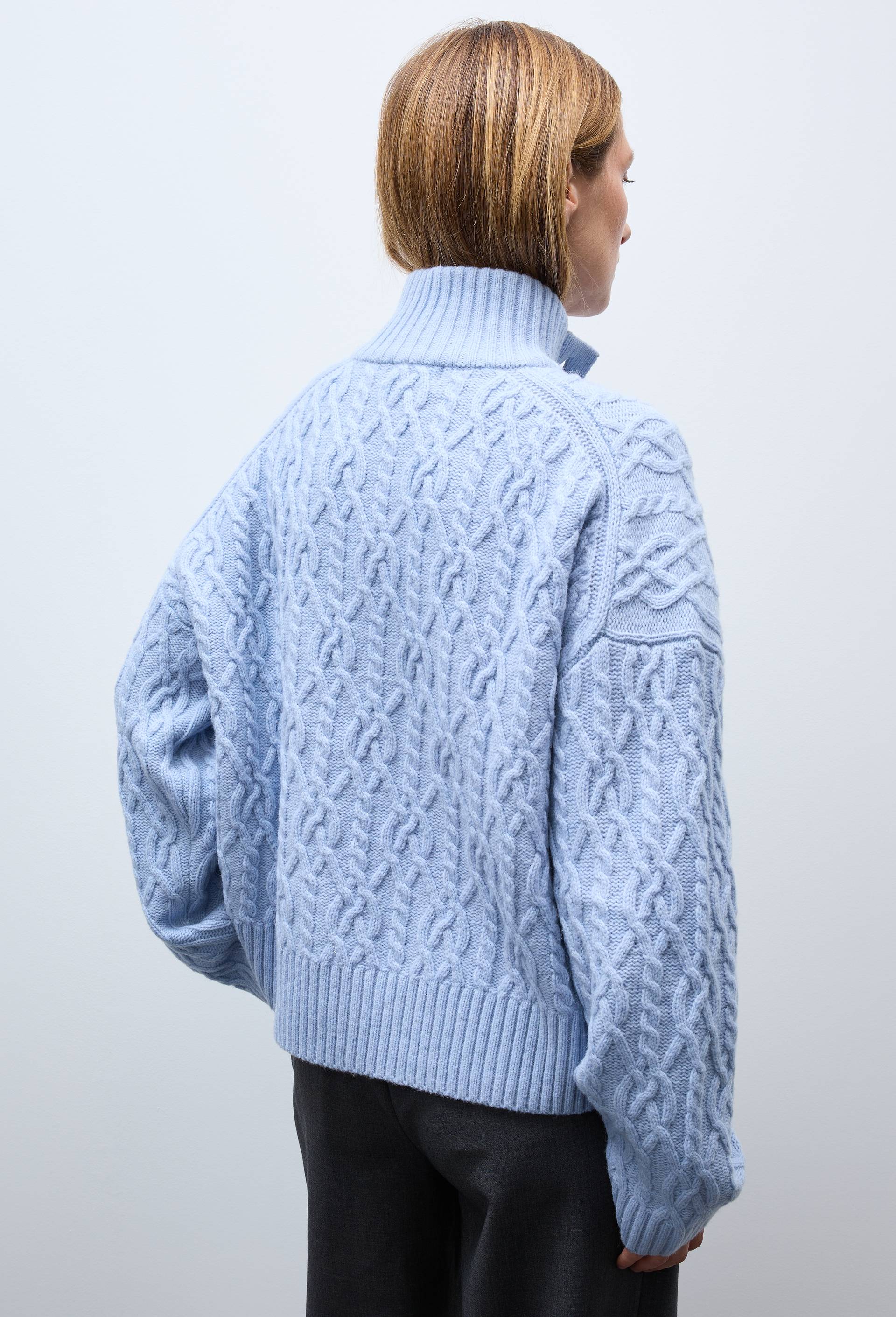 Cardigan col montant torsad&eacute; contenant de la laine, Bleu, large image number 1