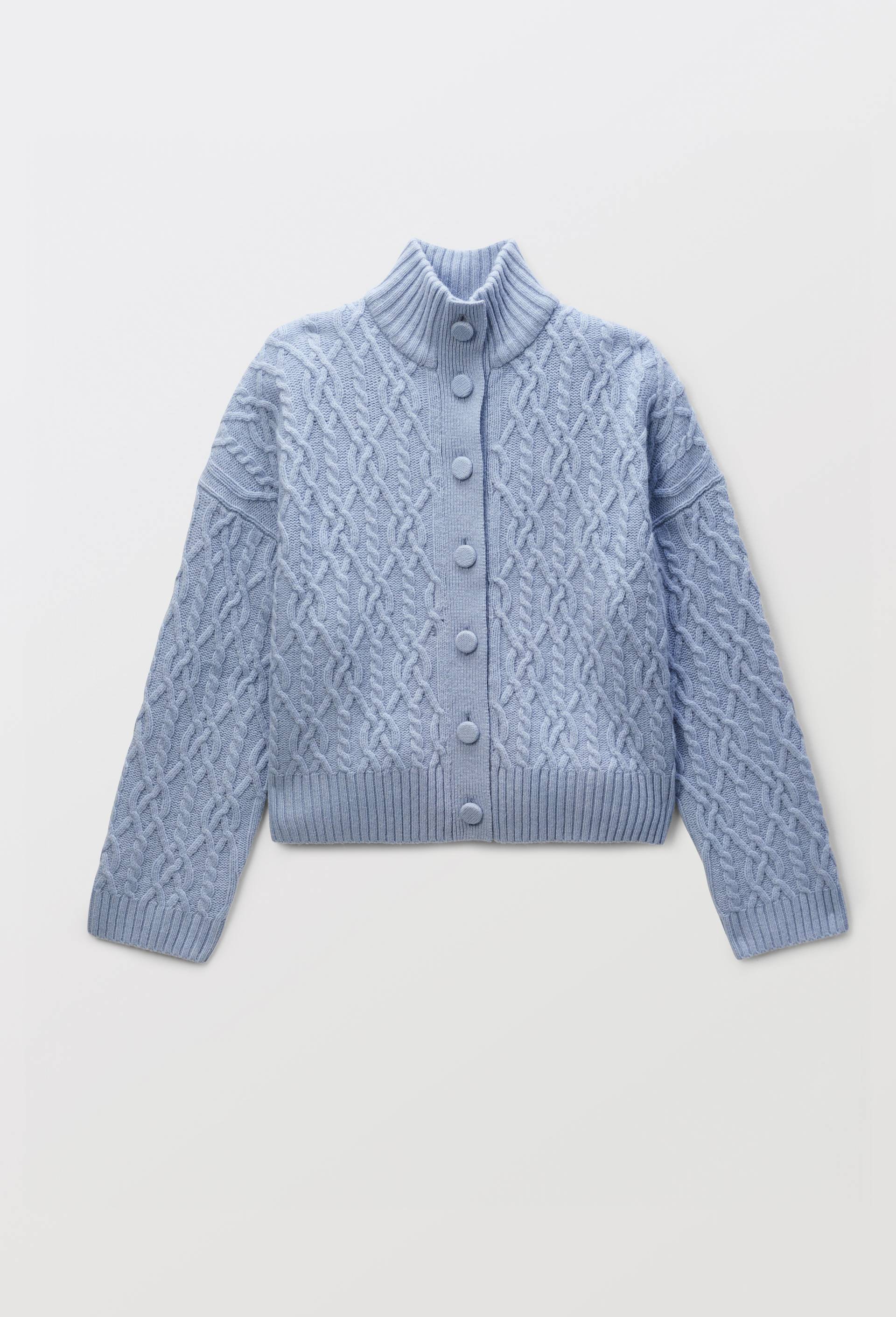 Cardigan col montant torsad&eacute; contenant de la laine, Bleu, large image number 2