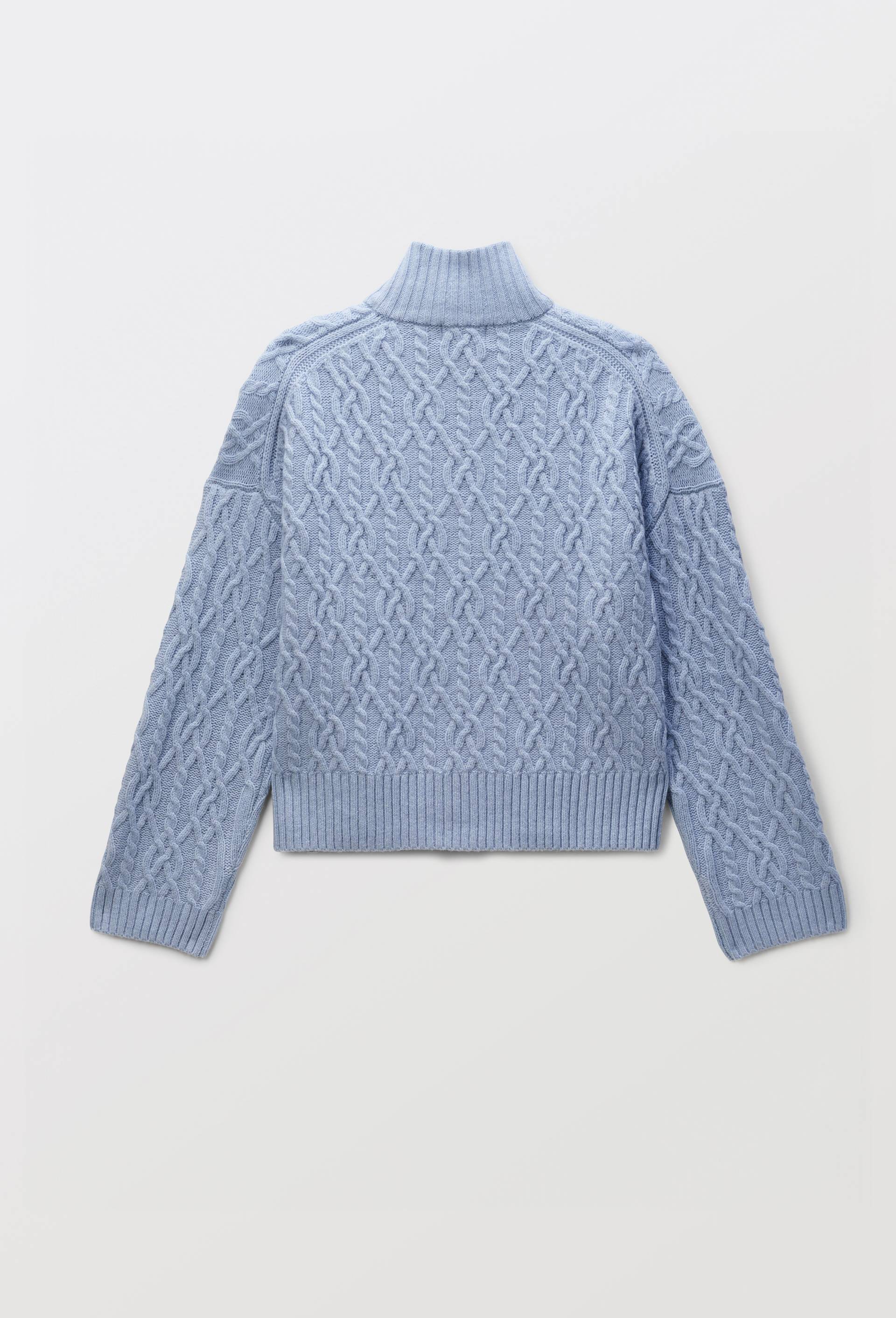 Cardigan col montant torsad&eacute; contenant de la laine, Bleu, large image number 3.0