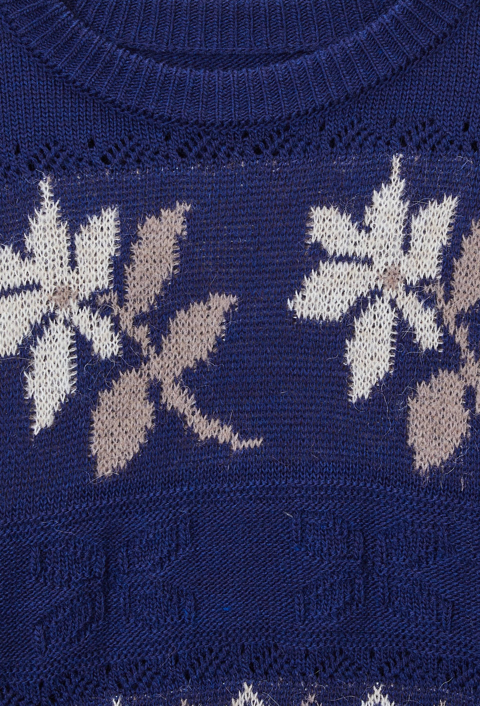 Pull jacquard &agrave; fleurs contenant de la laine, Bleu fonc&eacute;, large image number 5