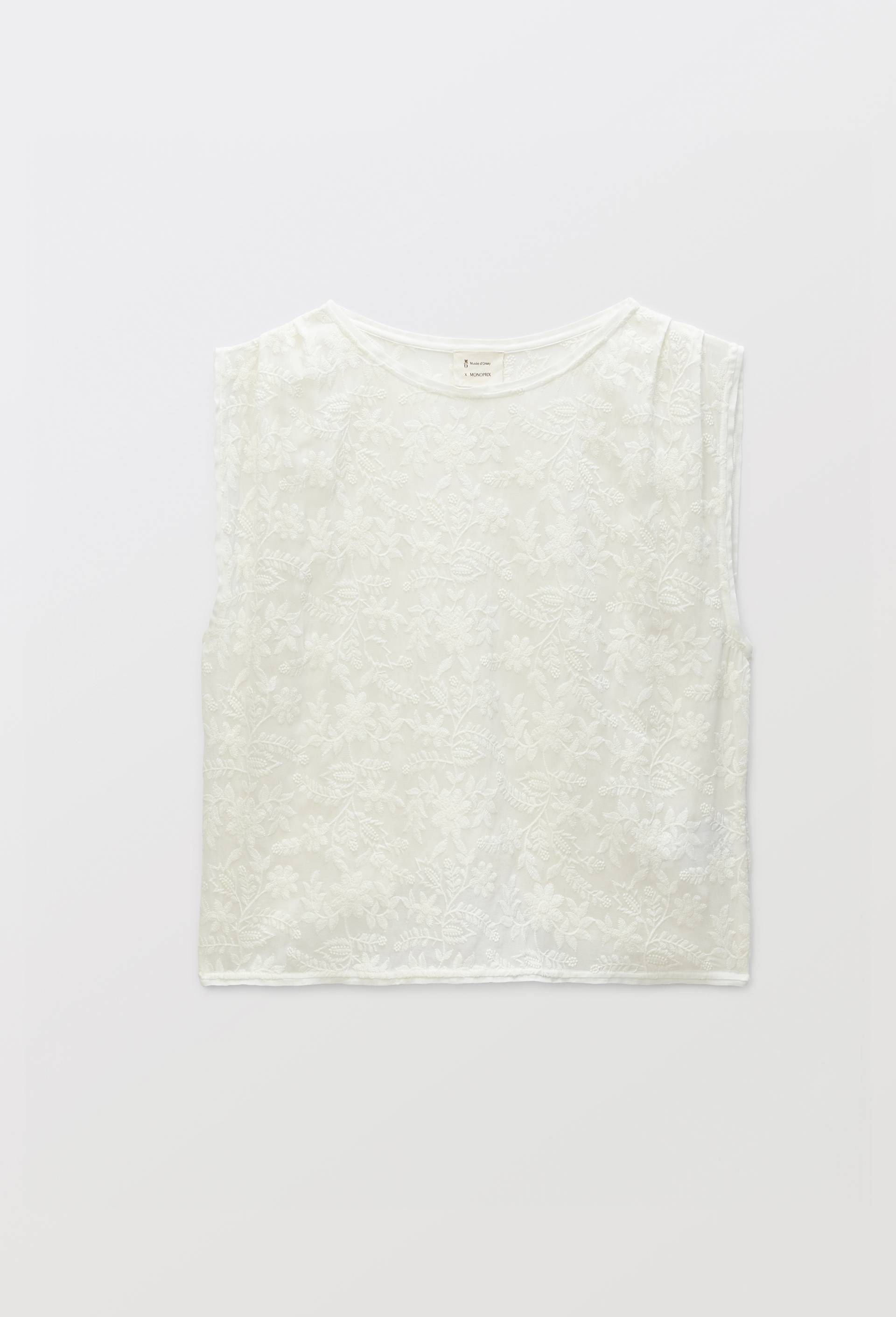 Blouse sans manches brod&eacute;e - MUS&Eacute;E D'ORSAY x MONOPRIX, Blanc, large image number 4.0