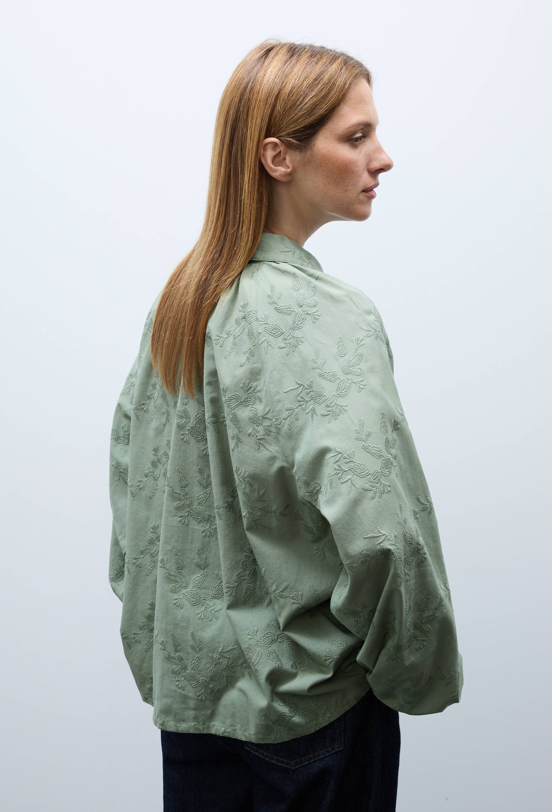 Chemise manches longues brod&eacute;e en coton BIO GOTS, Vert, large image number 3.0