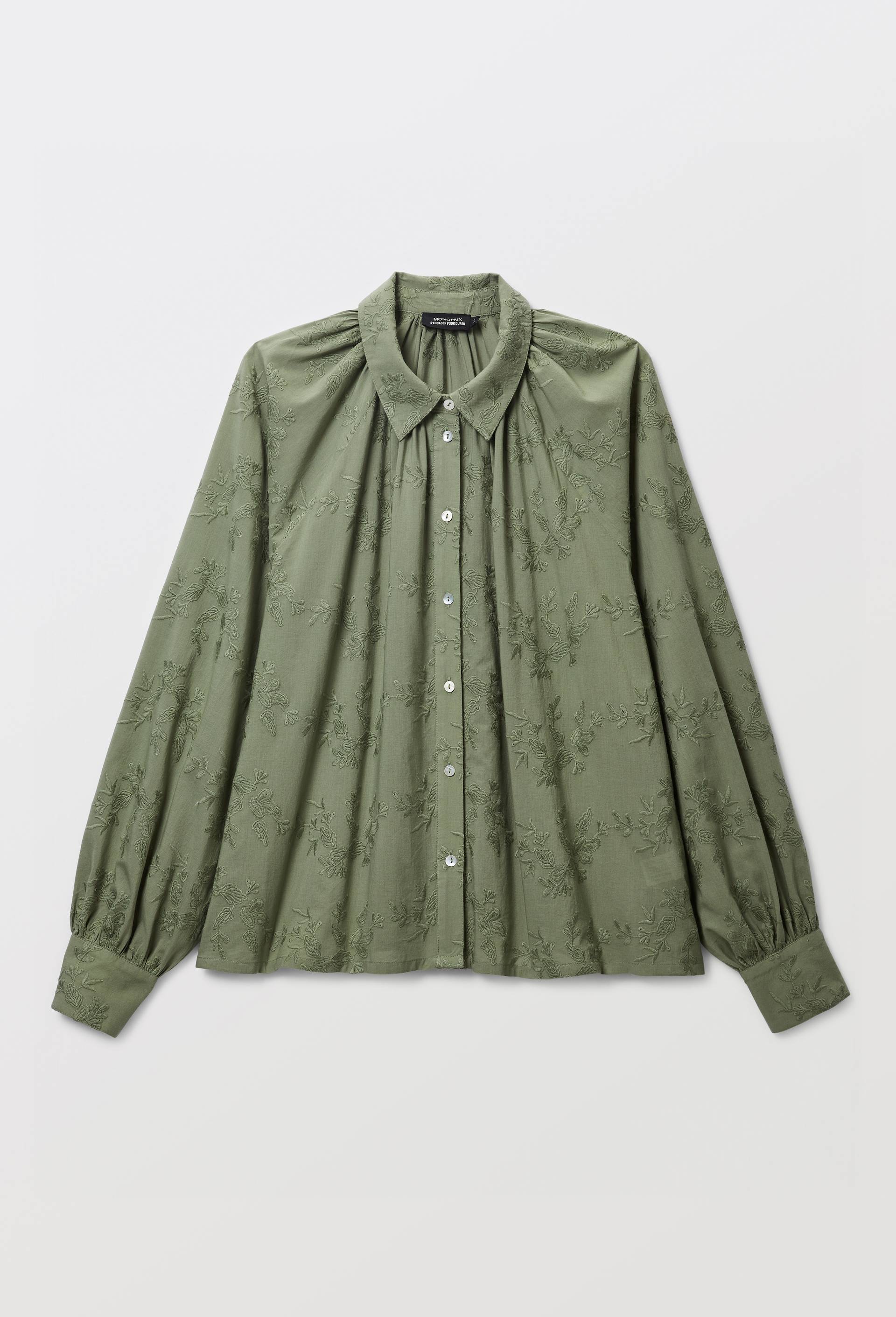 Chemise manches longues brod&eacute;e en coton BIO GOTS, Vert, large image number 4.0