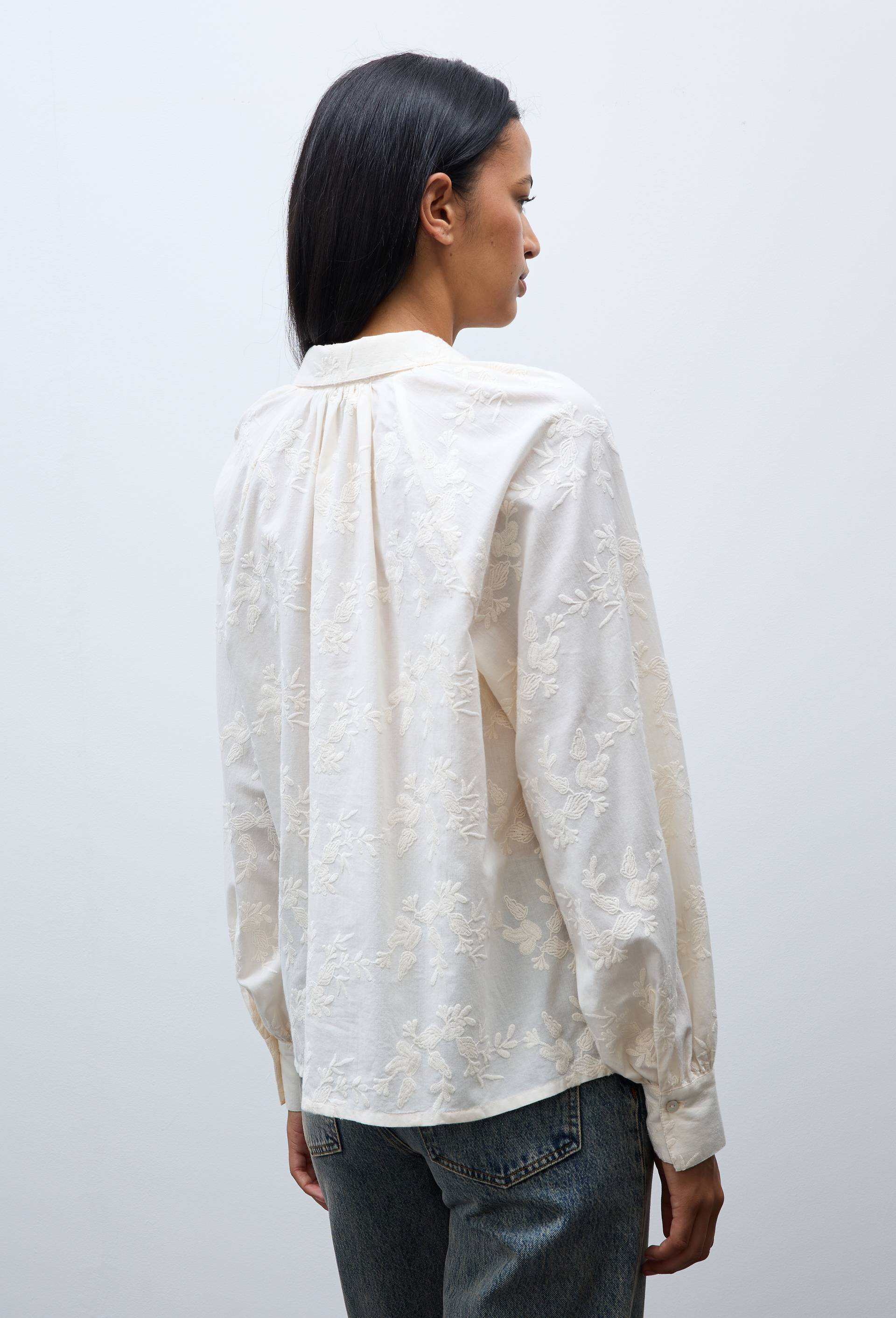 Chemise manches longues brod&eacute;e en coton BIO GOTS, Ecru, large image number 2.0