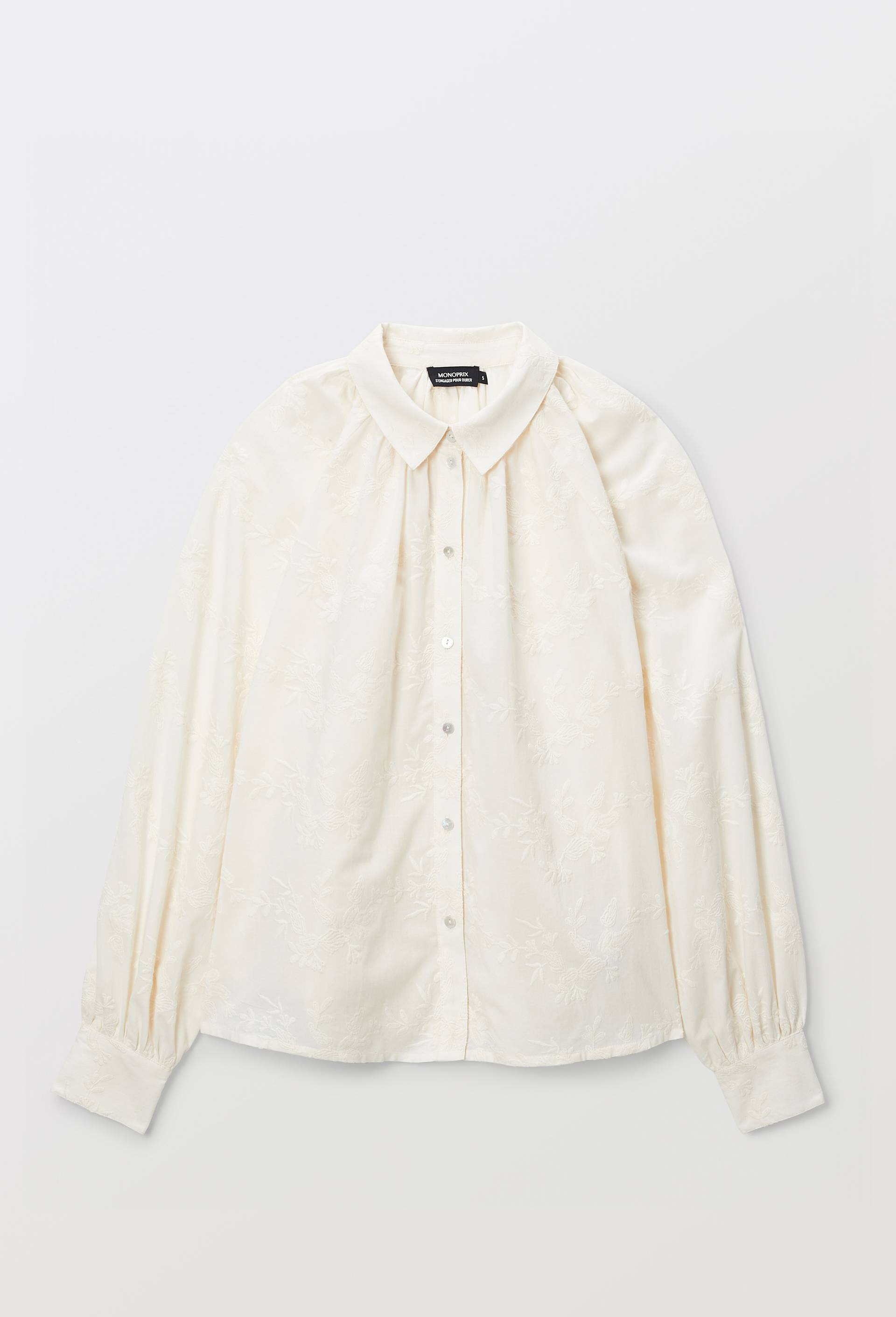 Chemise manches longues brod&eacute;e en coton BIO GOTS, Ecru, large image number 3.0