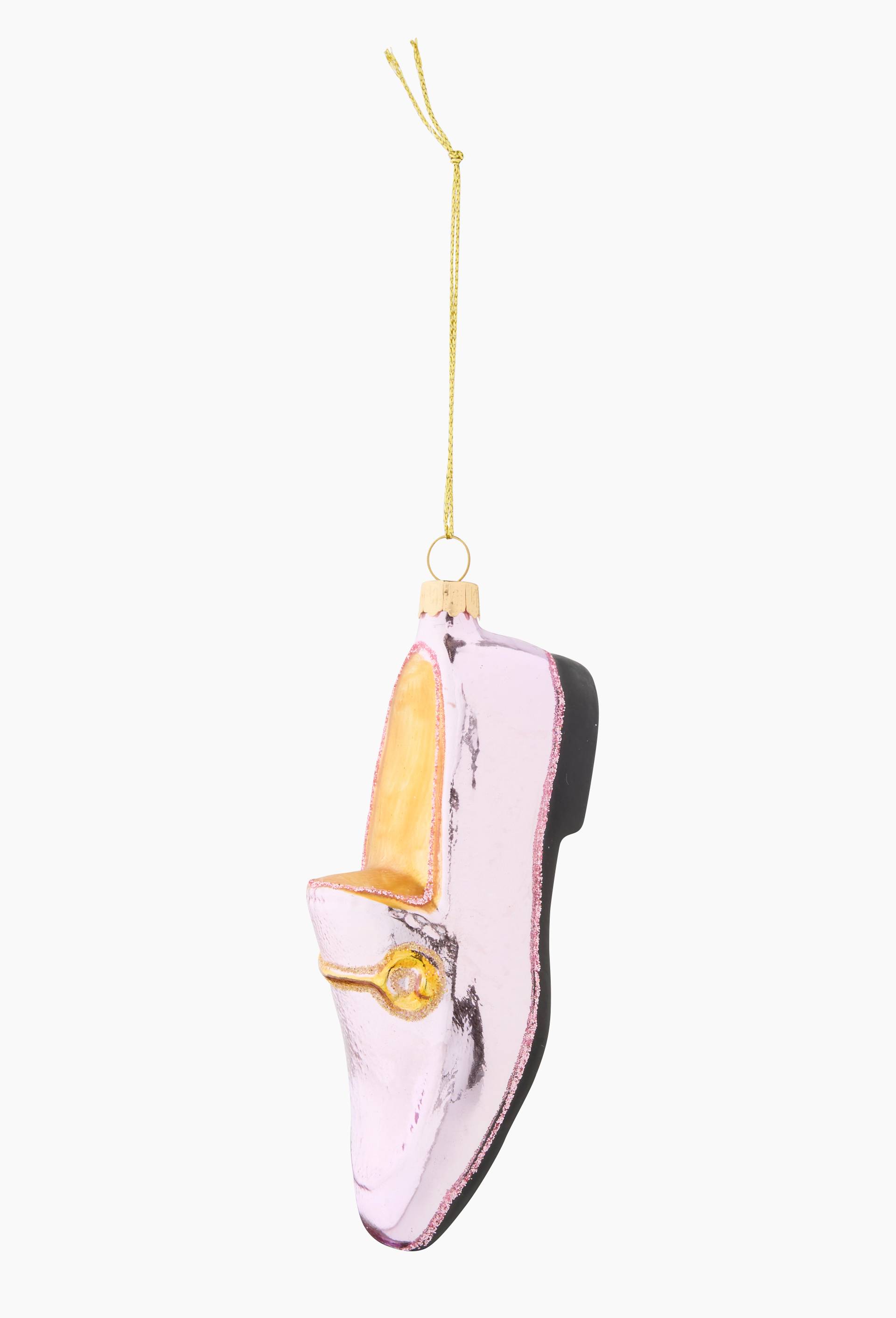 Ornement mocassin, 12cm, en verre, Rose fonc&eacute;, swatch image