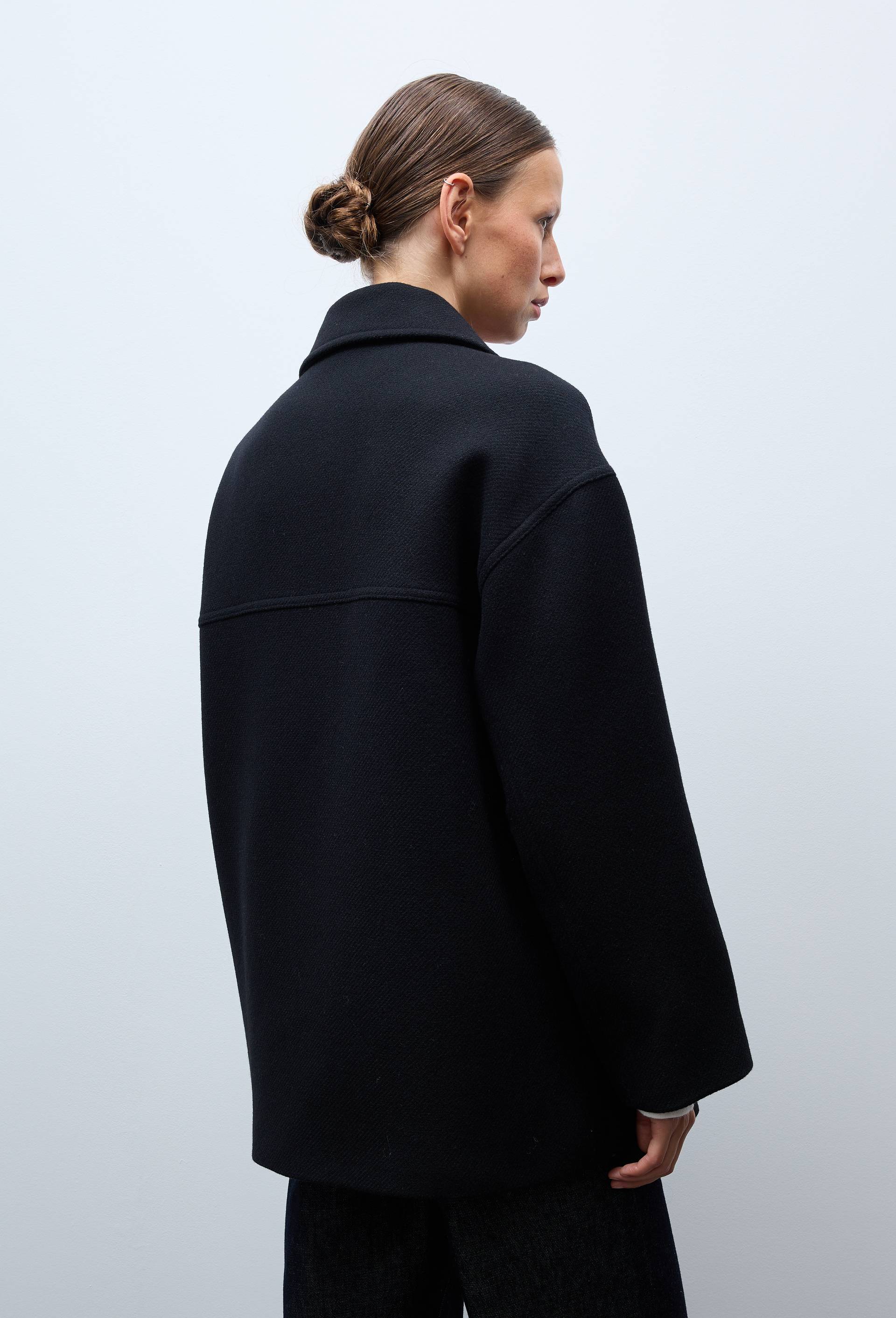 Manteau court double boutonnage contenant de la laine, Noir, large image number 2.0