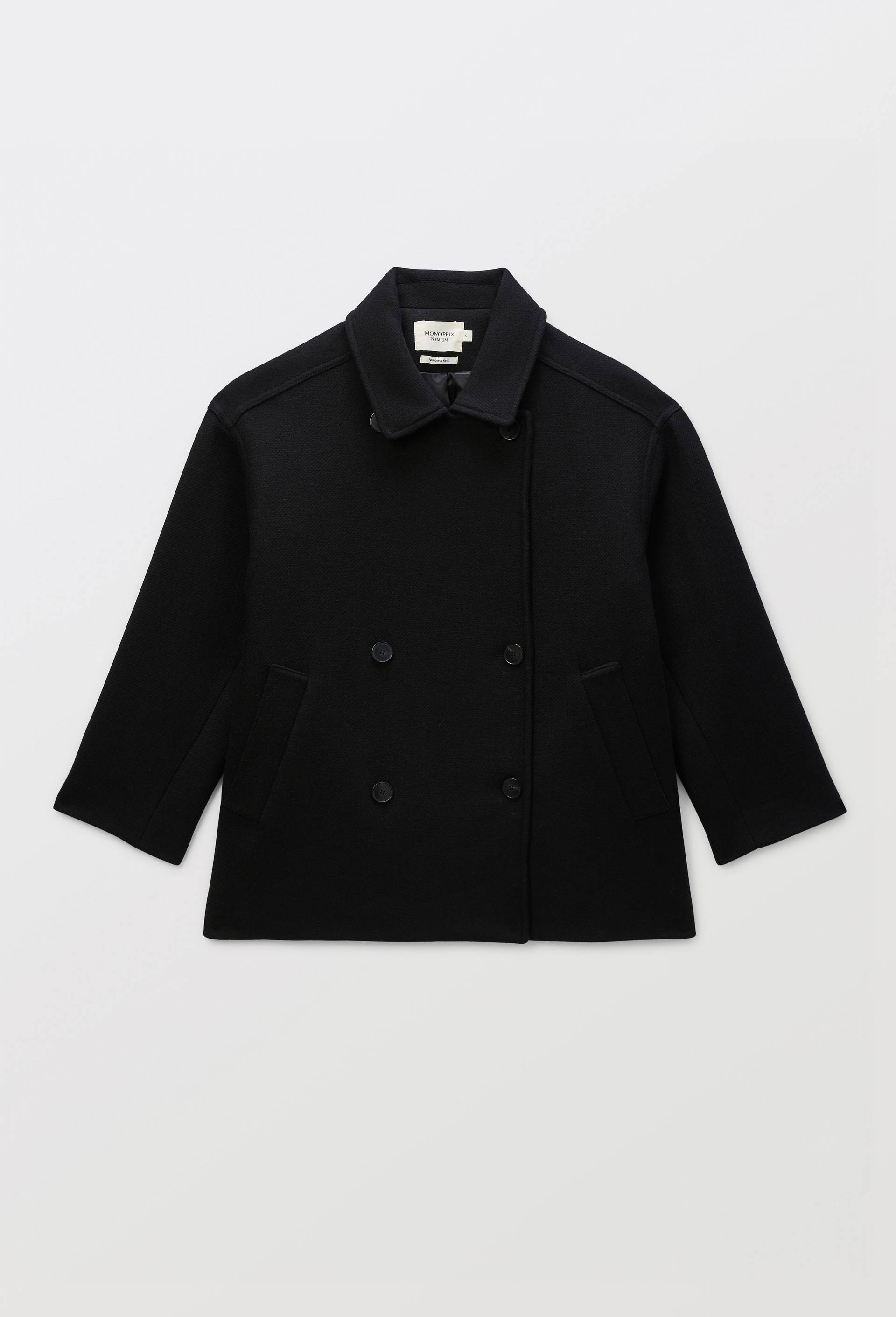Manteau court double boutonnage contenant de la laine, Noir, large image number 3