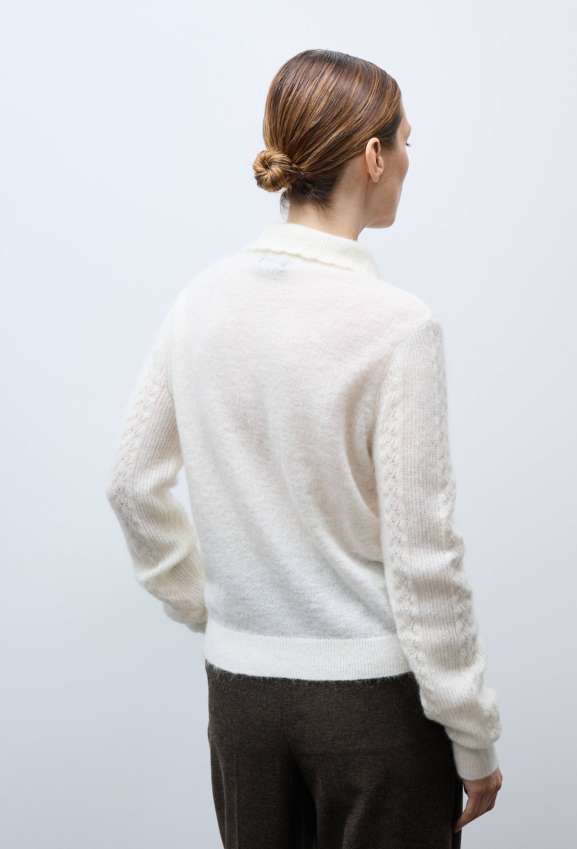 Cardigan col polo torsad&eacute; contenant du mohair, Ecru, large image number 1
