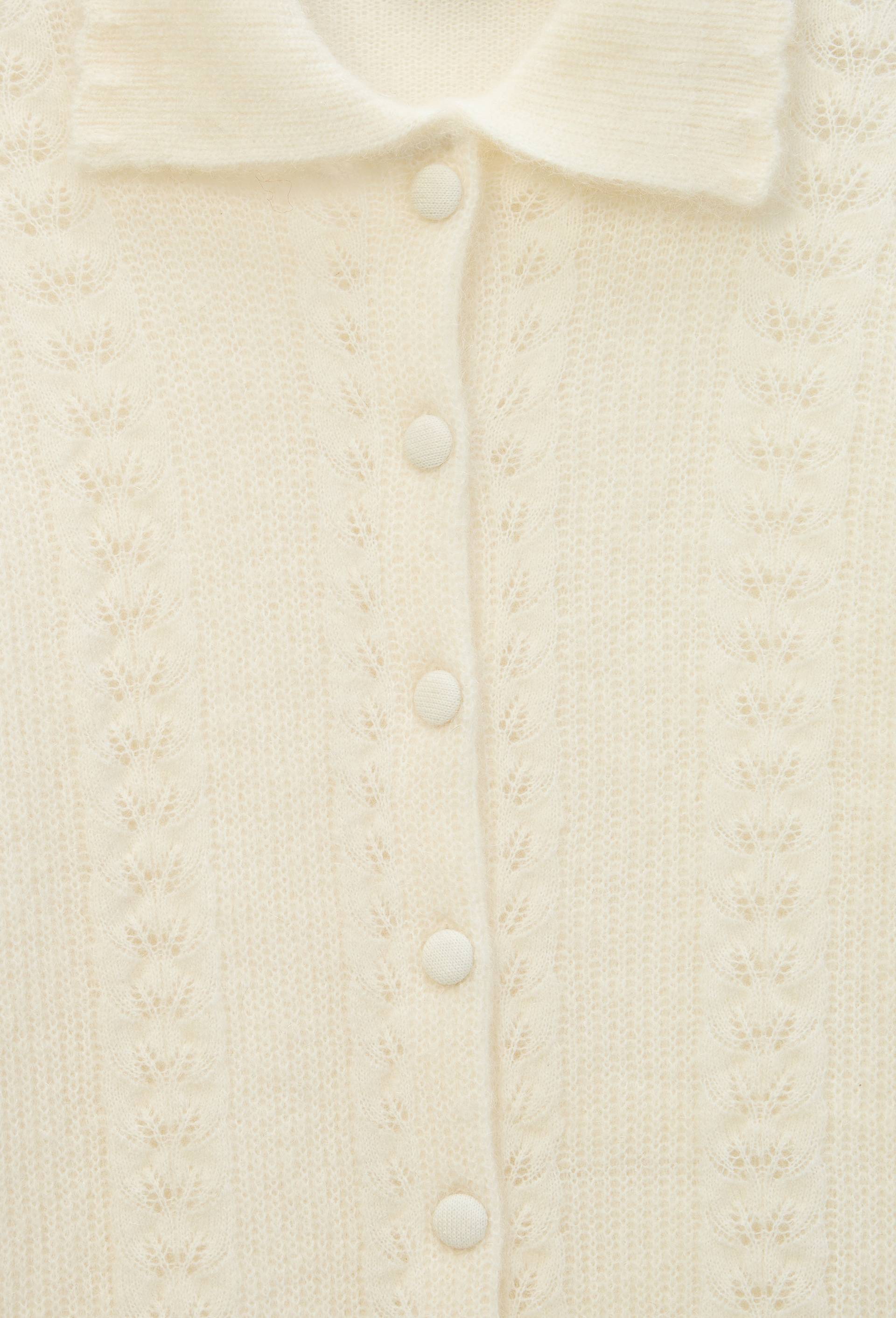 Cardigan col polo torsad&eacute; contenant du mohair, Ecru, large image number 4