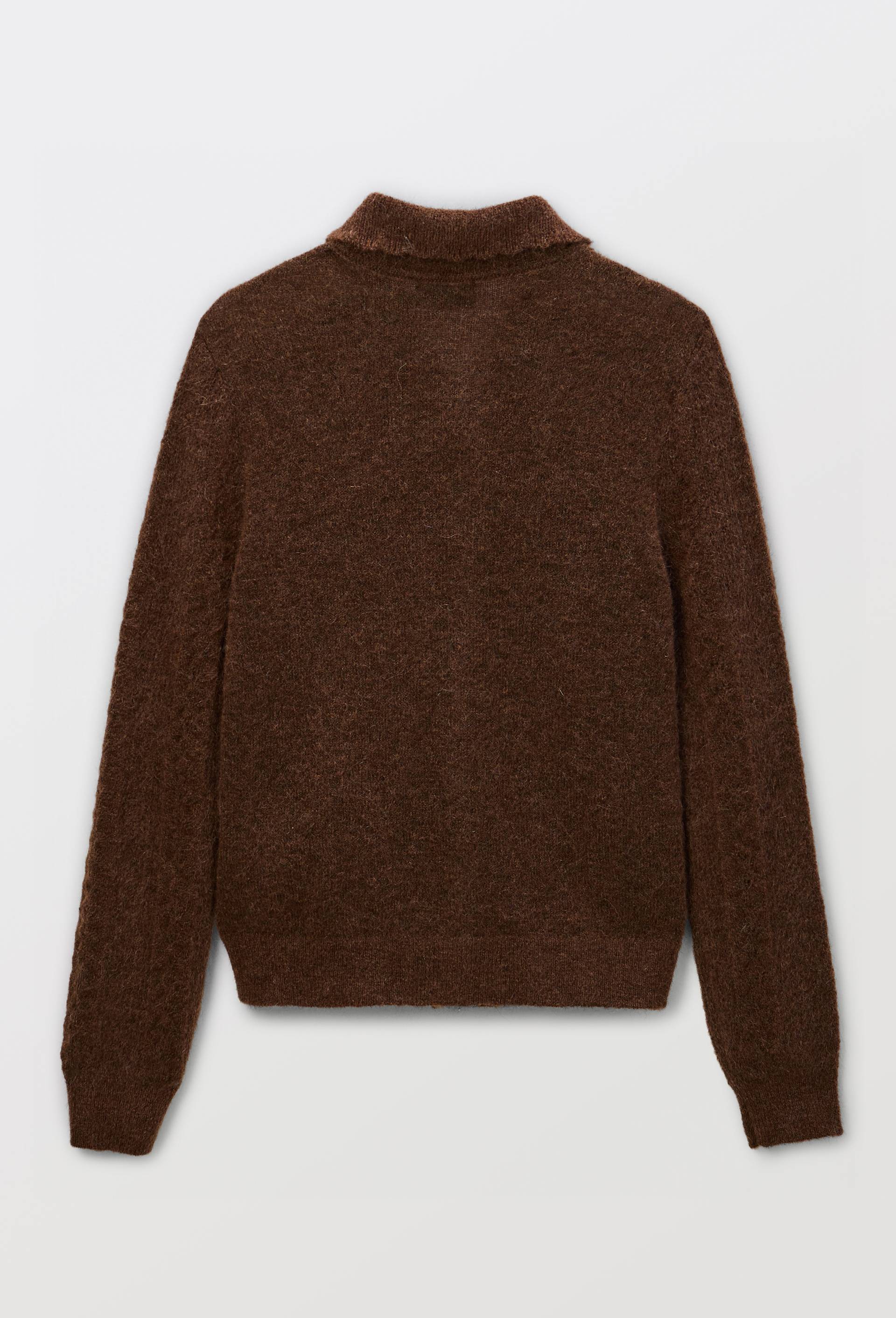 Cardigan col polo torsad&eacute; contenant du mohair, Brun, large image number 3