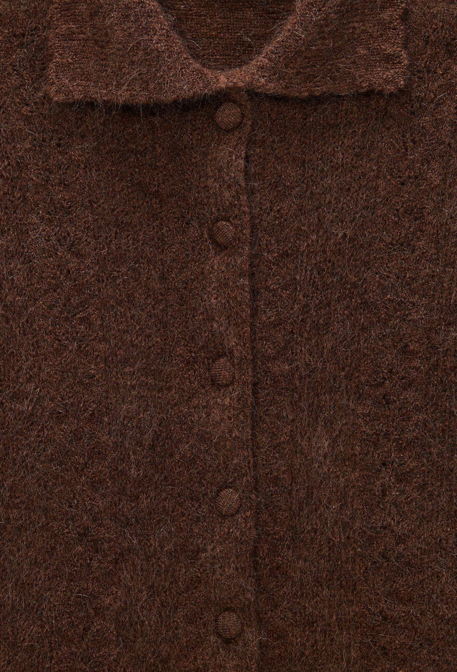 Cardigan col polo torsad&eacute; contenant du mohair, Brun, large image number 4