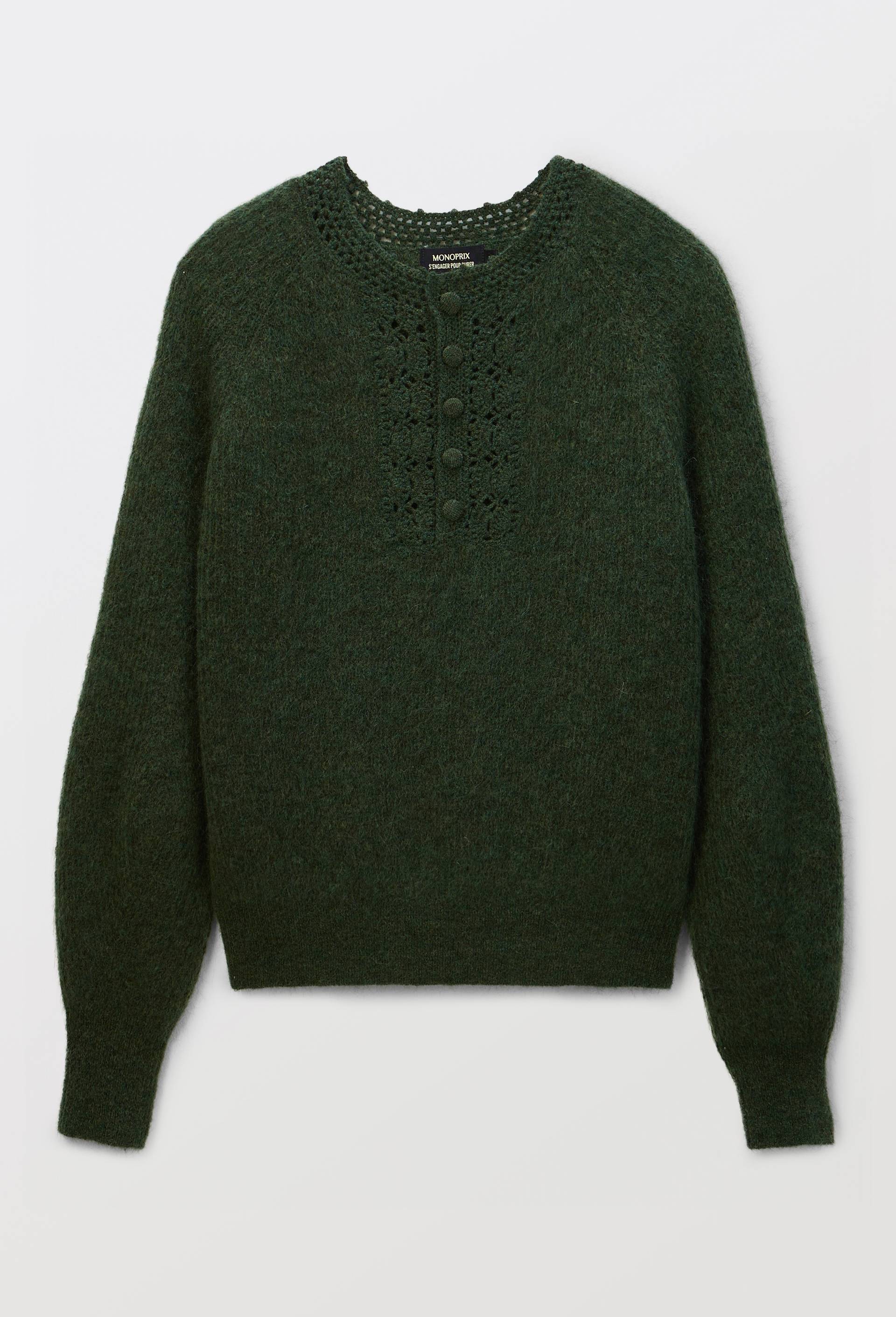 Pull avec d&eacute;tails au col contenant du mohair, Vert fonc&eacute;, large image number 2