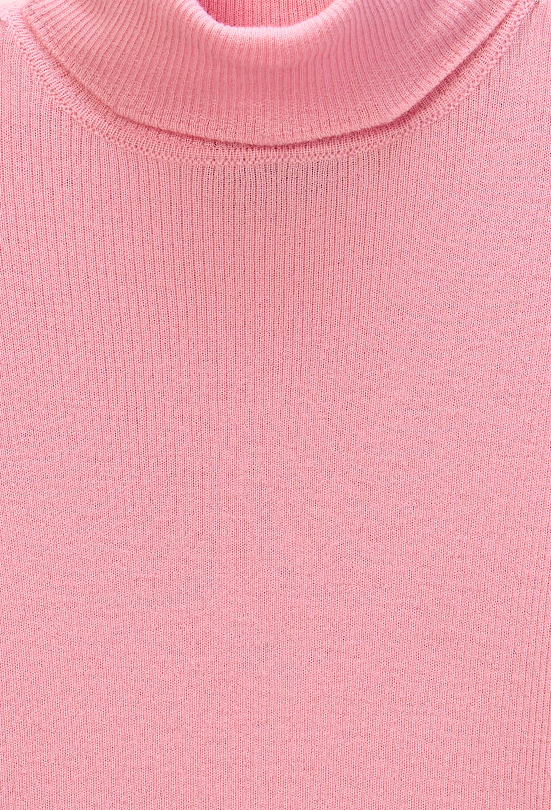 Pull col roul&eacute; &agrave; c&ocirc;tes uni en laine, Rose, large image number 4