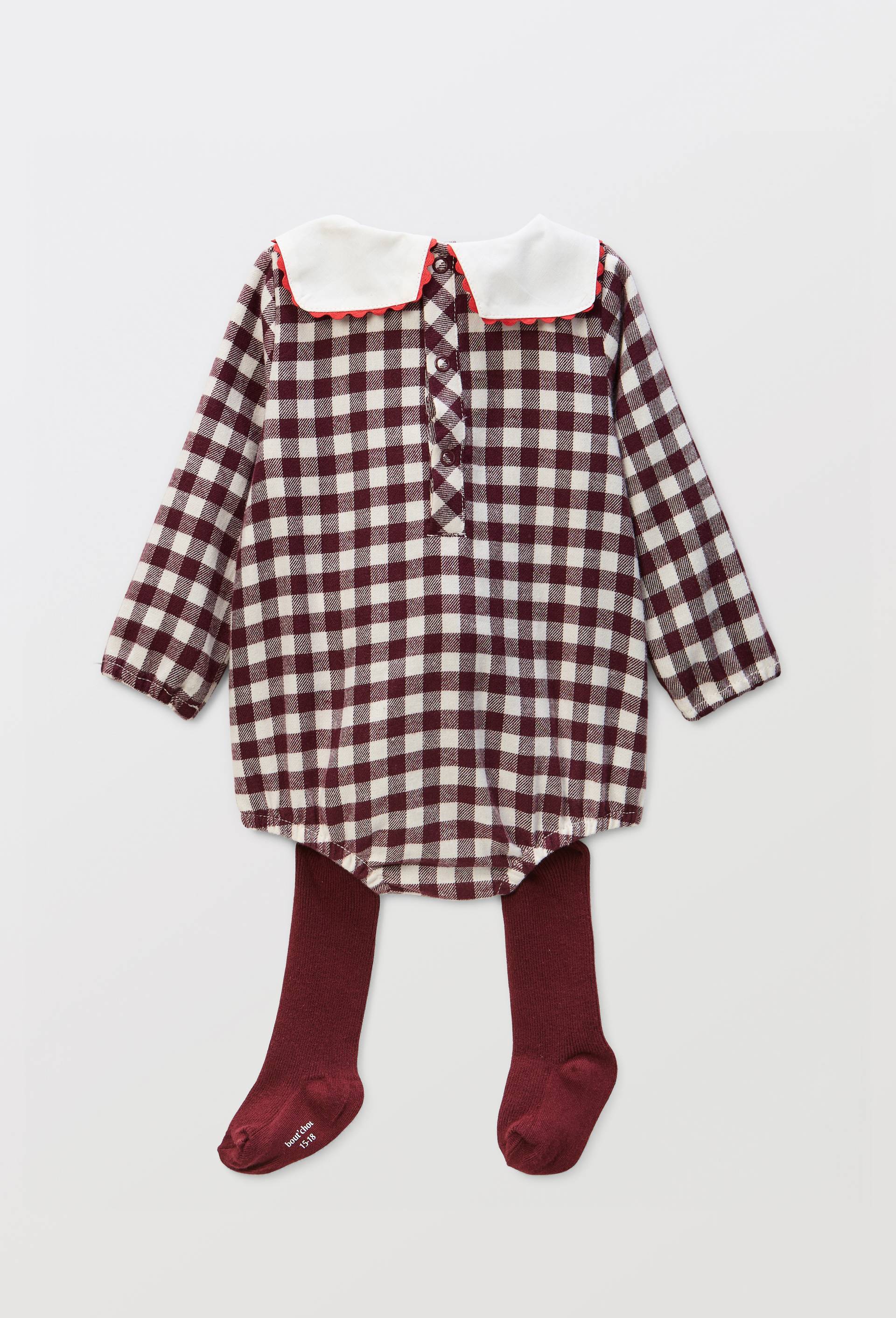 Barboteuse en vichy avec collants, Rouge fonc&eacute;, large image number 1.0