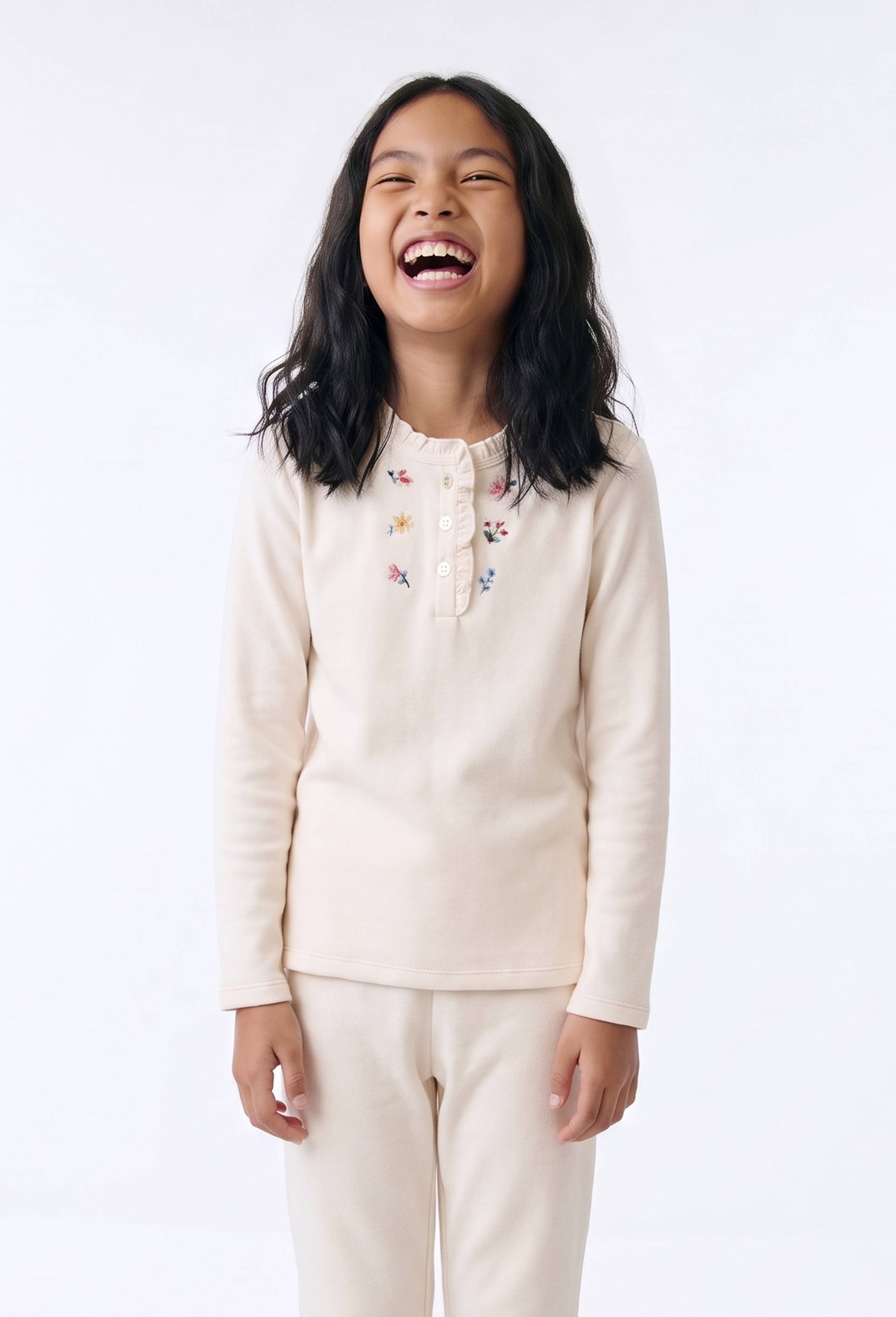 Pyjama velours manches longues brod&eacute;, Beige clair, large image number 0.0