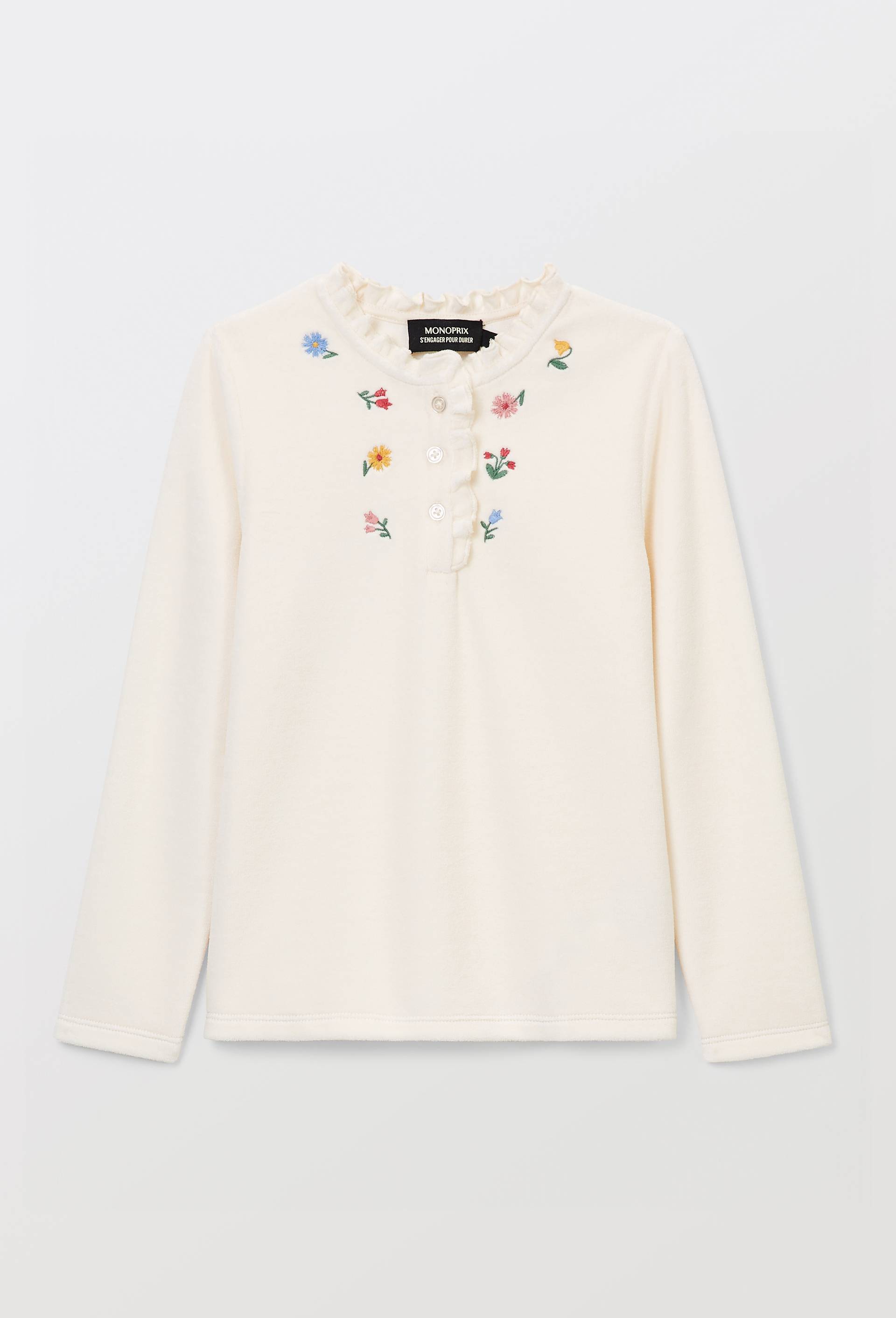 Pyjama velours manches longues brod&eacute;, Beige clair, large image number 2