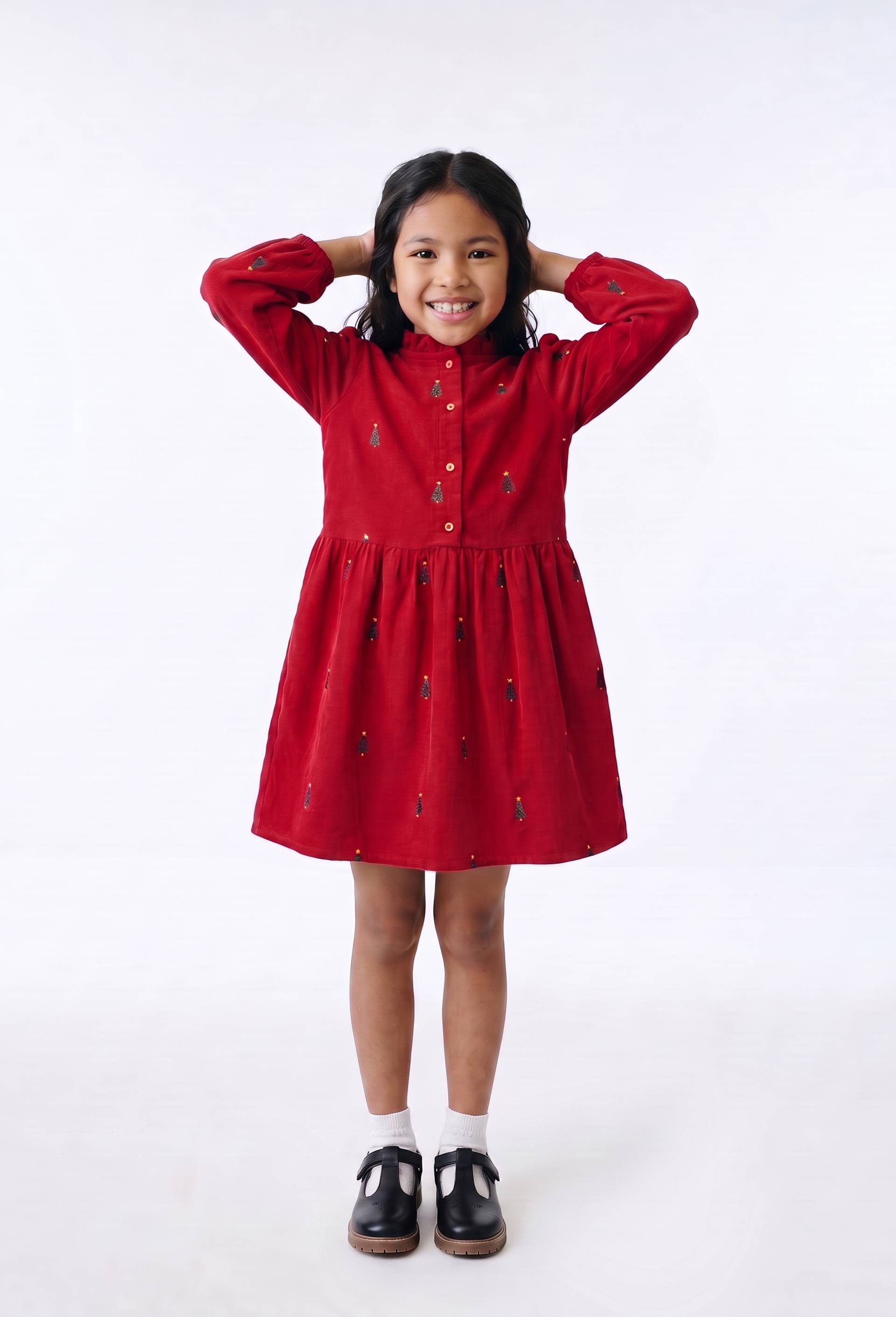 Robe brodée sapins en velours côtelé