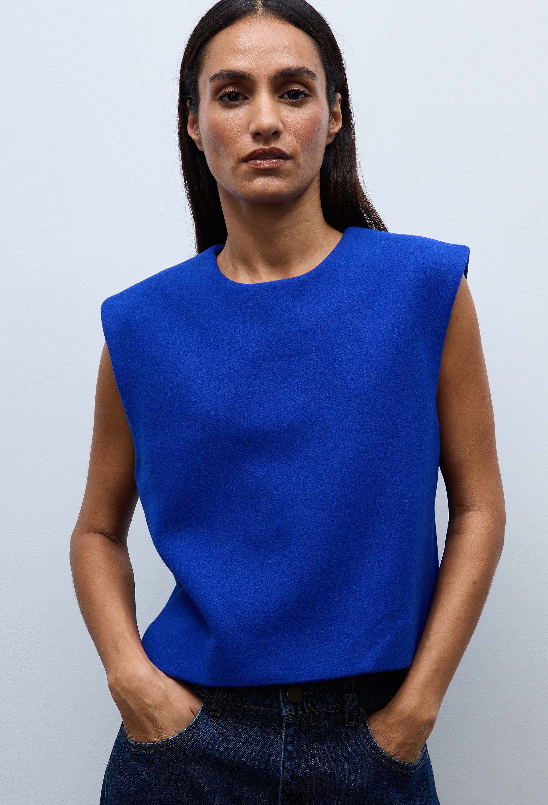 Top sans manches uni contenant de la laine, Bleu, large image number 0.0
