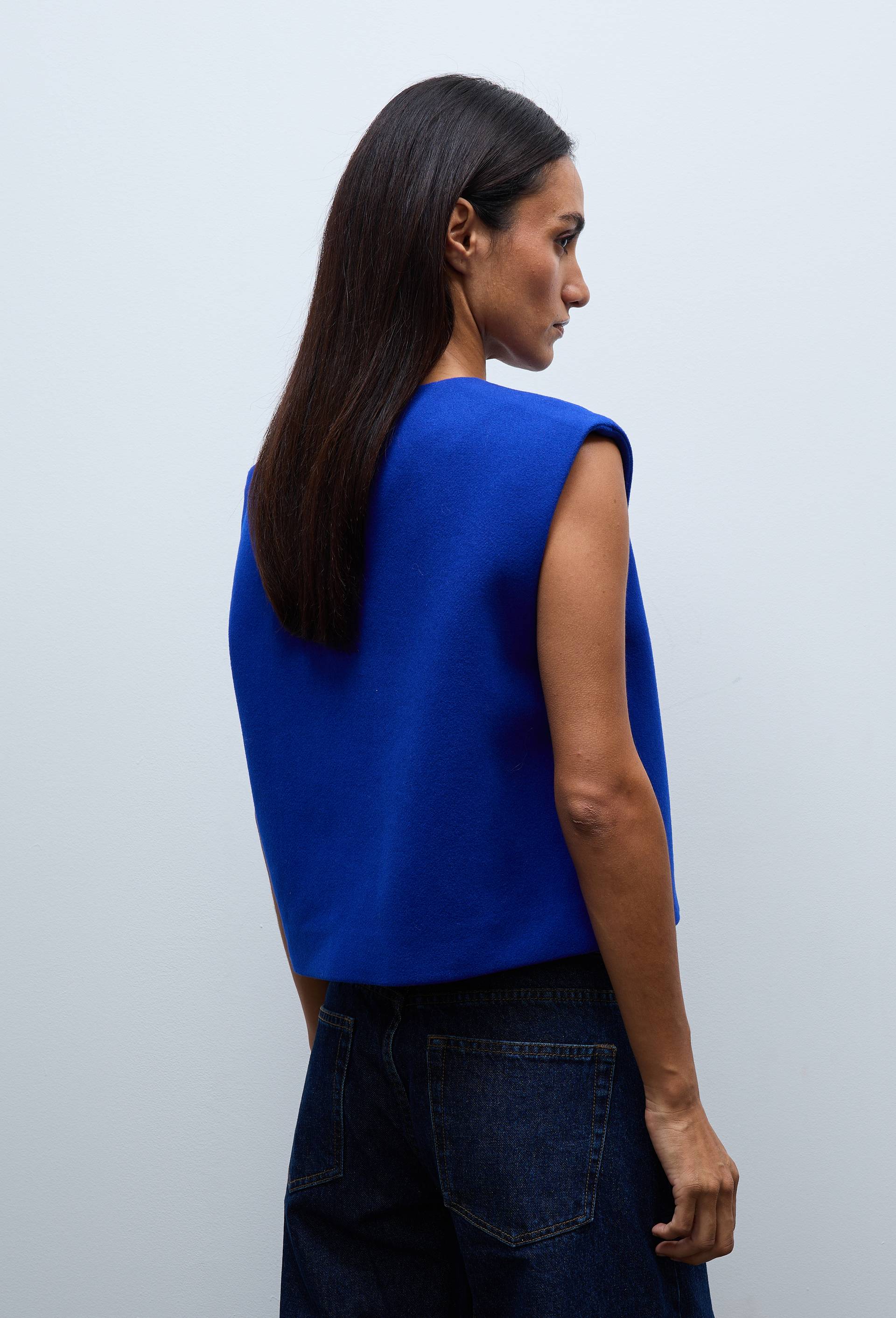 Top sans manches uni contenant de la laine, Bleu, large image number 1.0