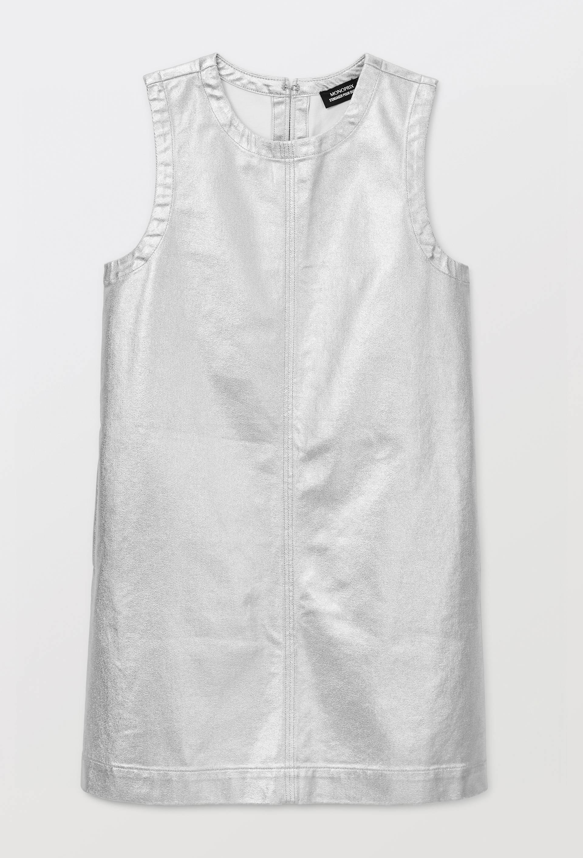 Robe courte unie en vinyle, Argent, large image number 2