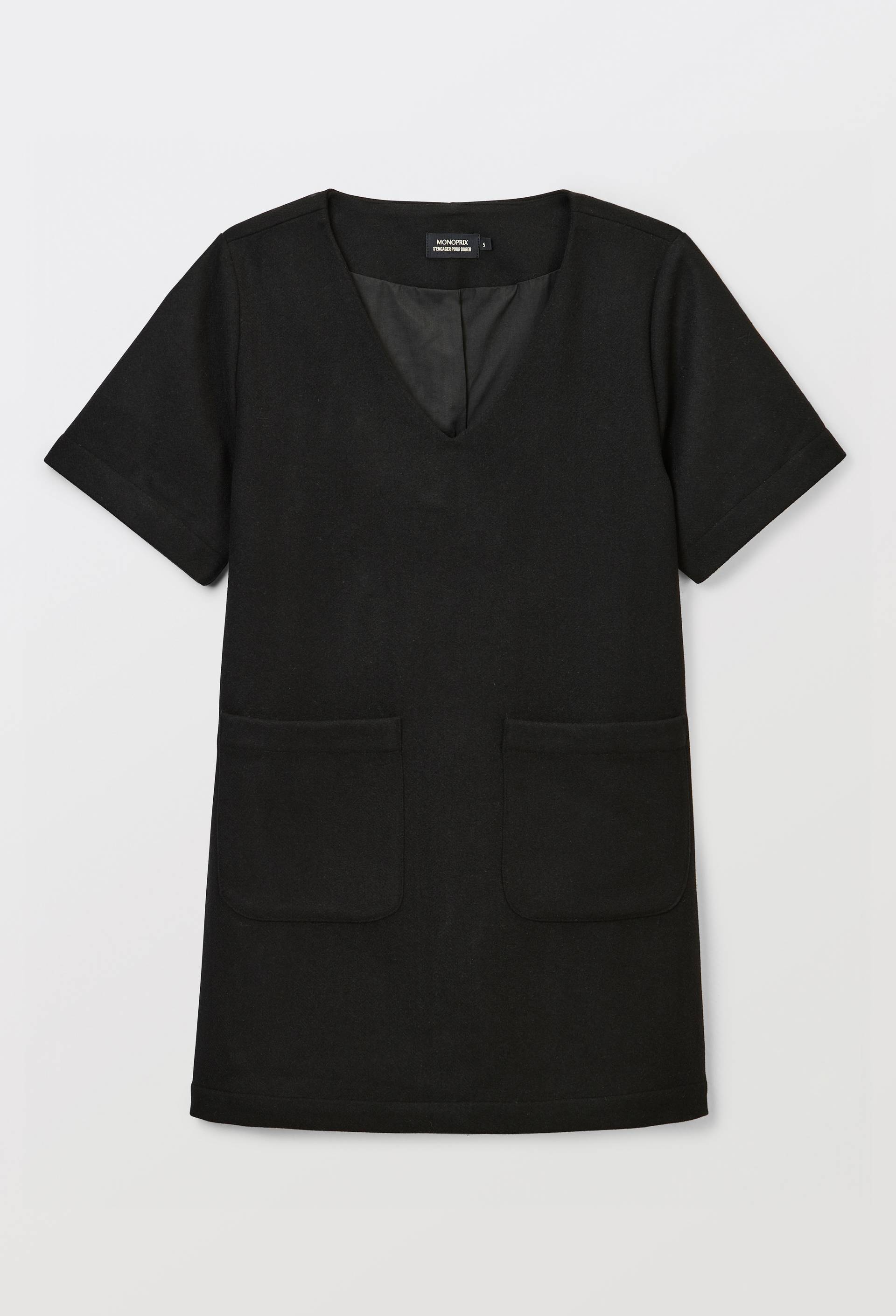 Robes manches courtes unie contenant de la laine, Noir, large image number 2