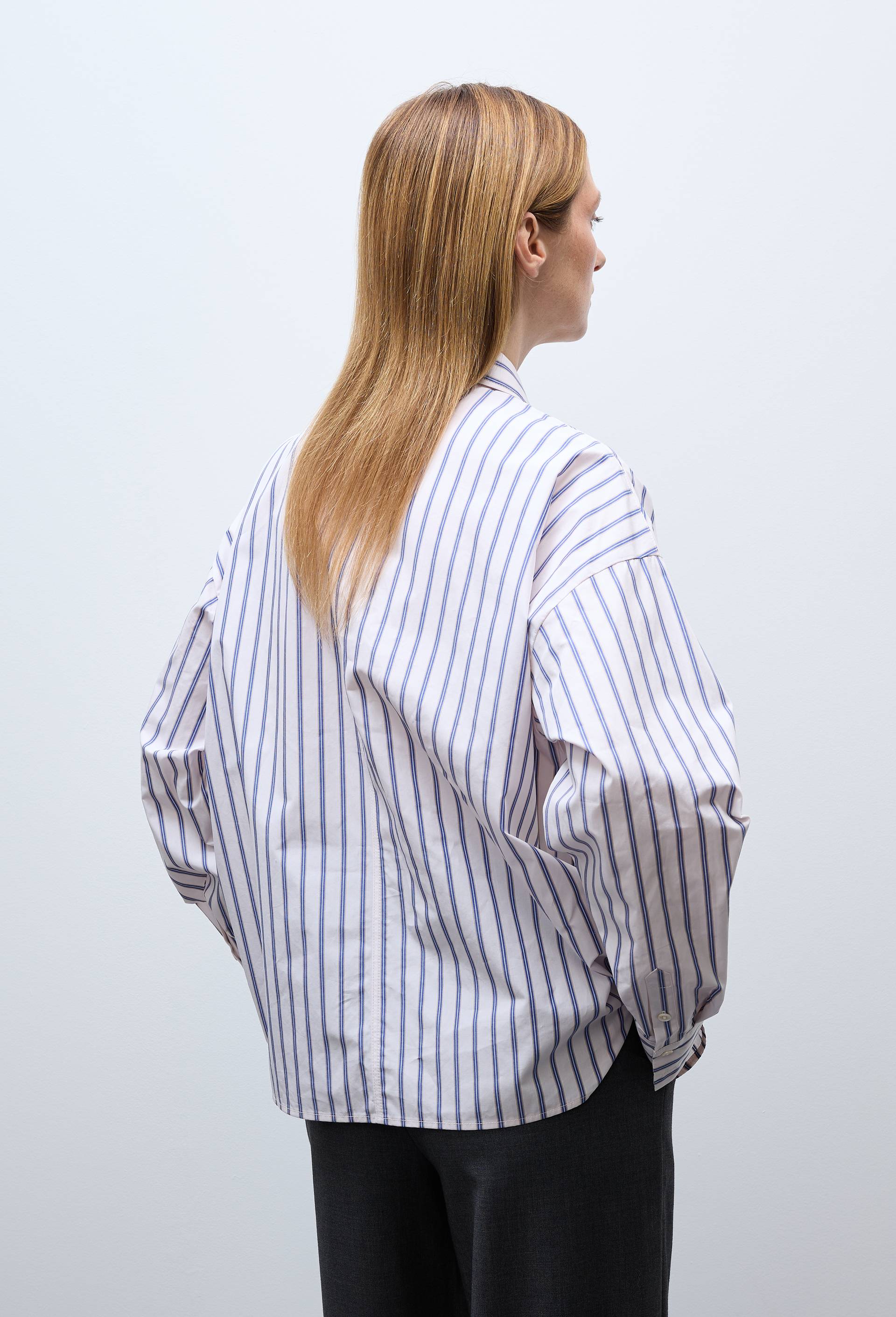 Chemise manches longues ray&eacute;e en coton BIO GOTS, Blanc, large image number 1