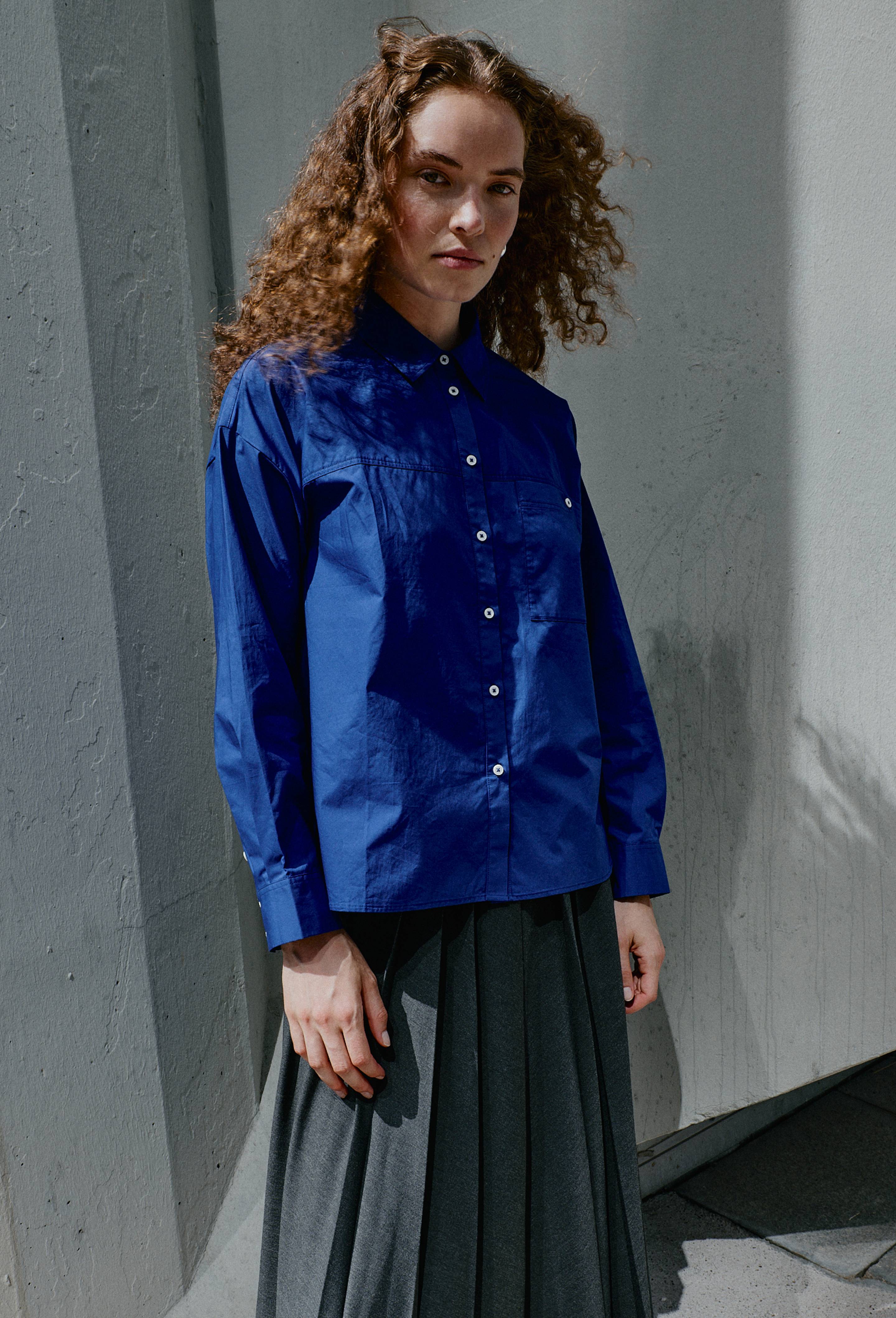 Chemise manches longues unie en coton BIO GOTS, Bleu, large image number 0