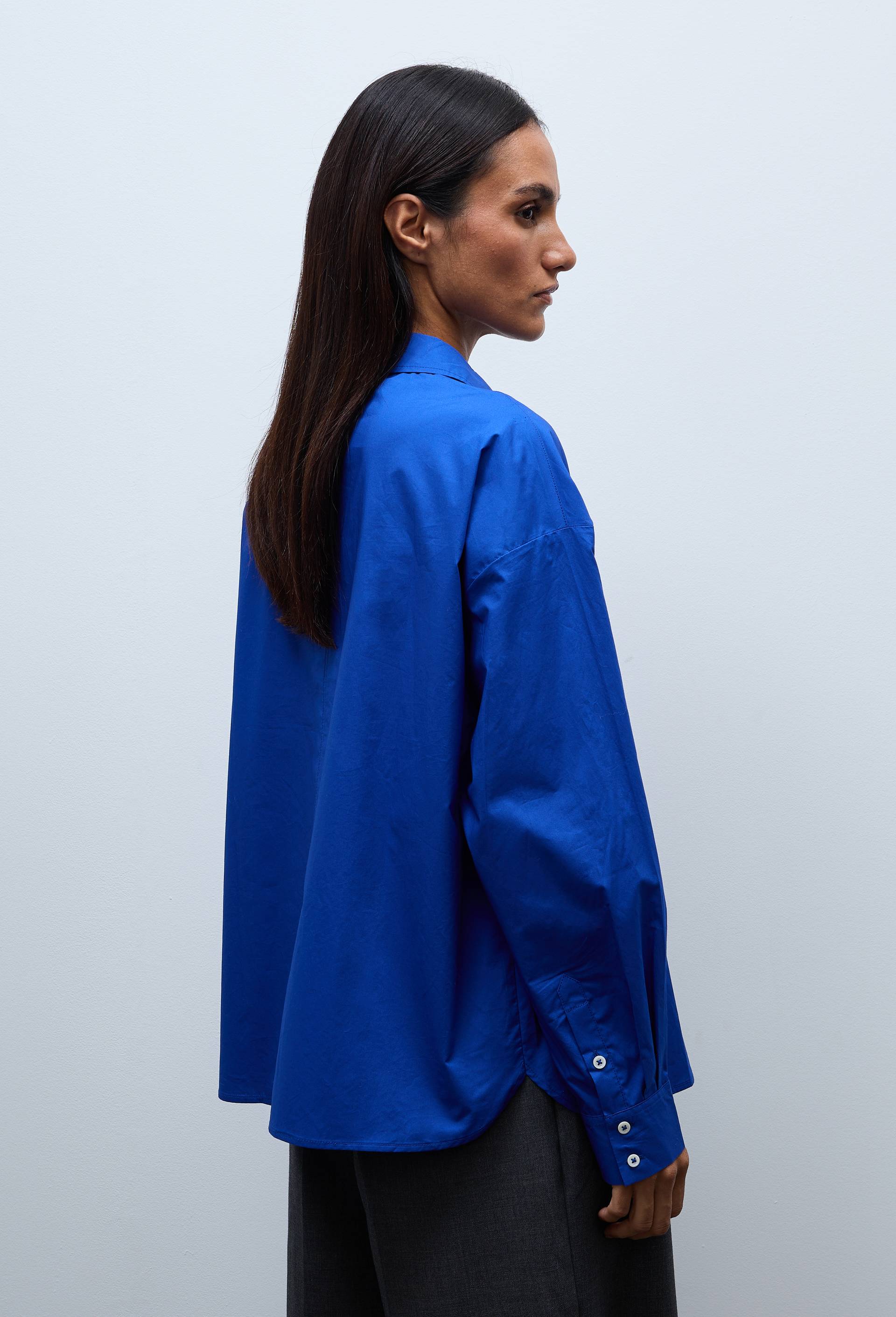 Chemise manches longues unie en coton BIO GOTS, Bleu, large image number 2.0