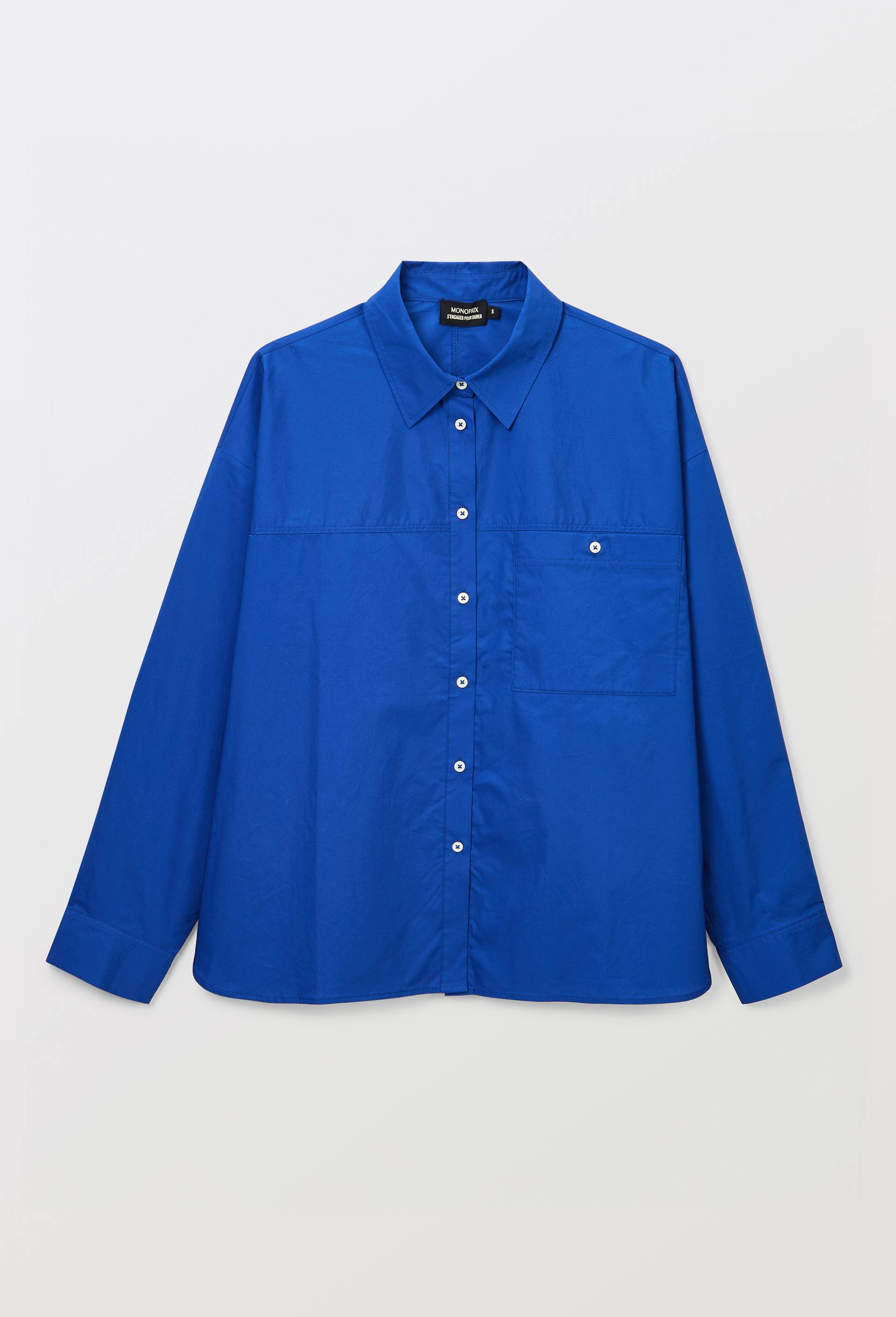 Chemise manches longues unie en coton BIO GOTS, Bleu, large image number 3