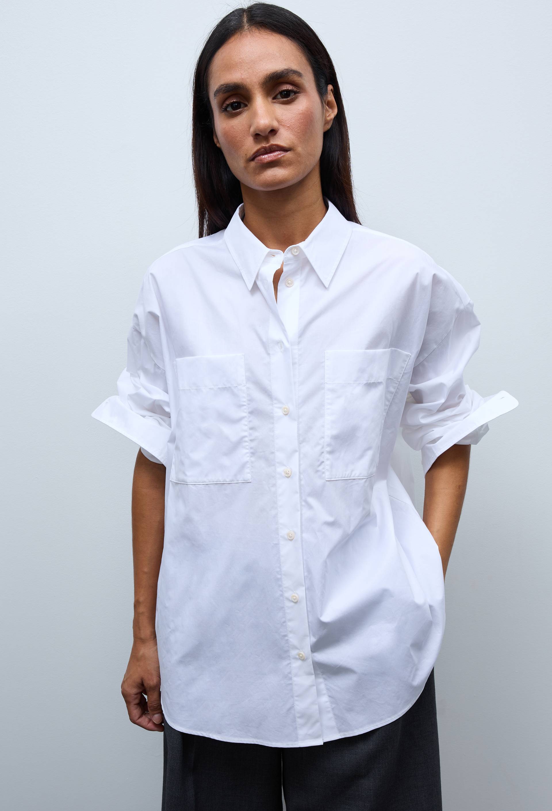 Chemise unie avec manches longues en coton BIO GOTS, Blanc, large image number 0