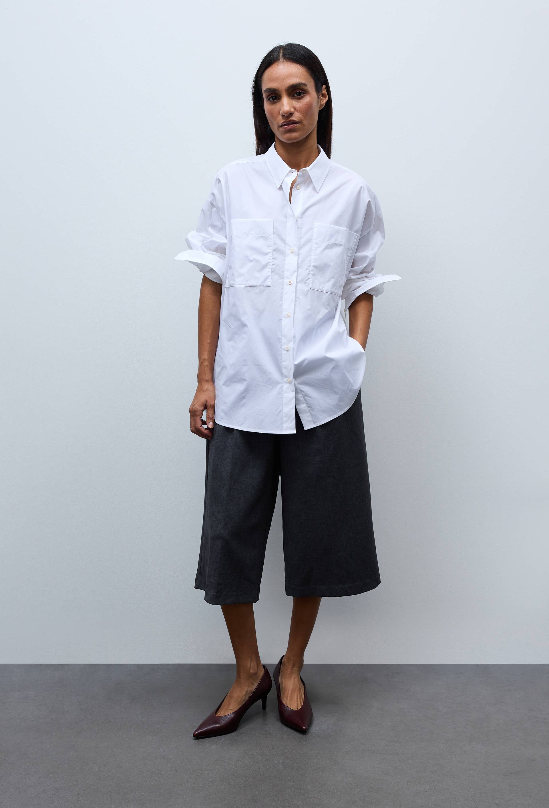 Chemise unie avec manches longues en coton BIO GOTS, Blanc, large image number 1.0