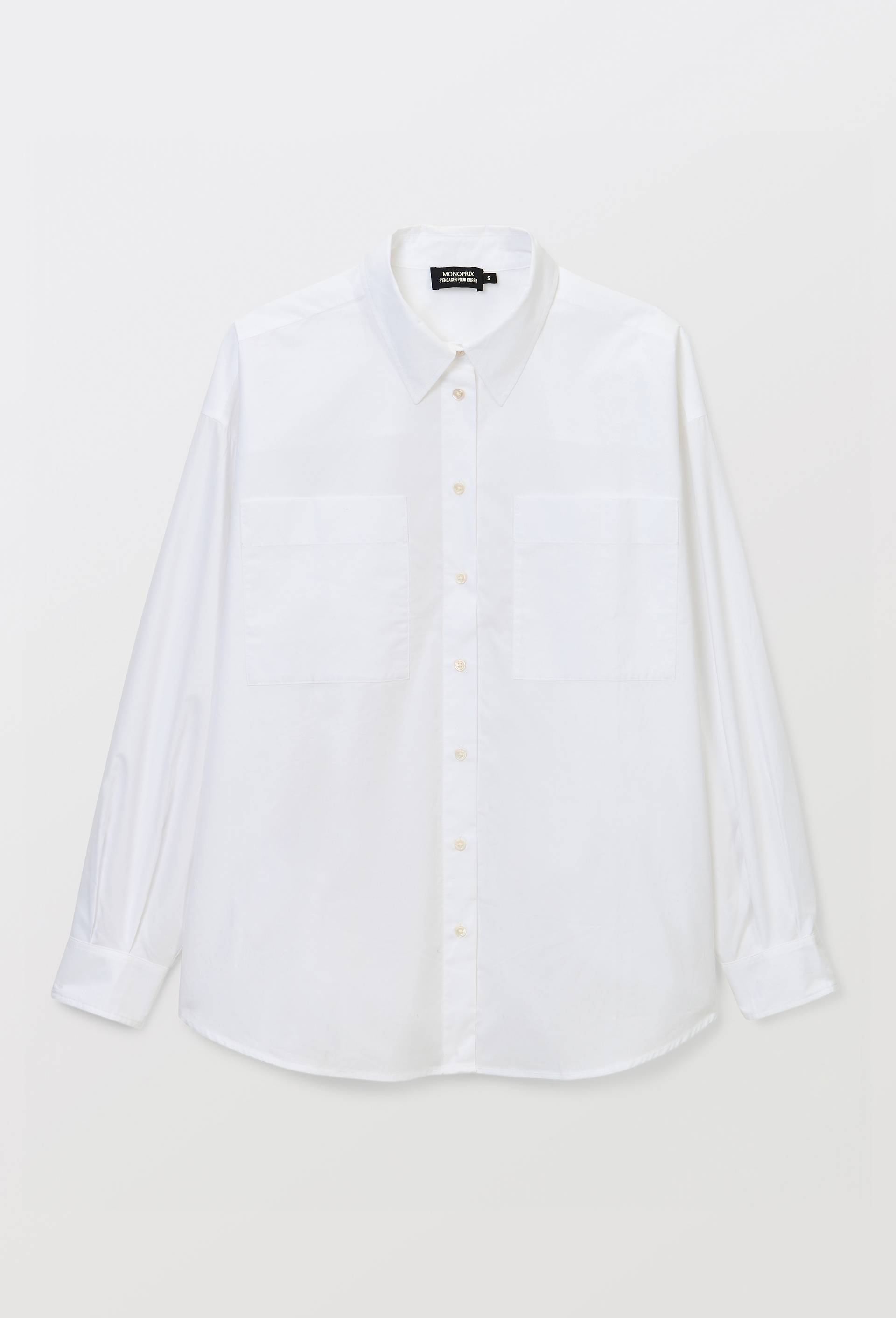 Chemise unie avec manches longues en coton BIO GOTS, Blanc, large image number 3.0