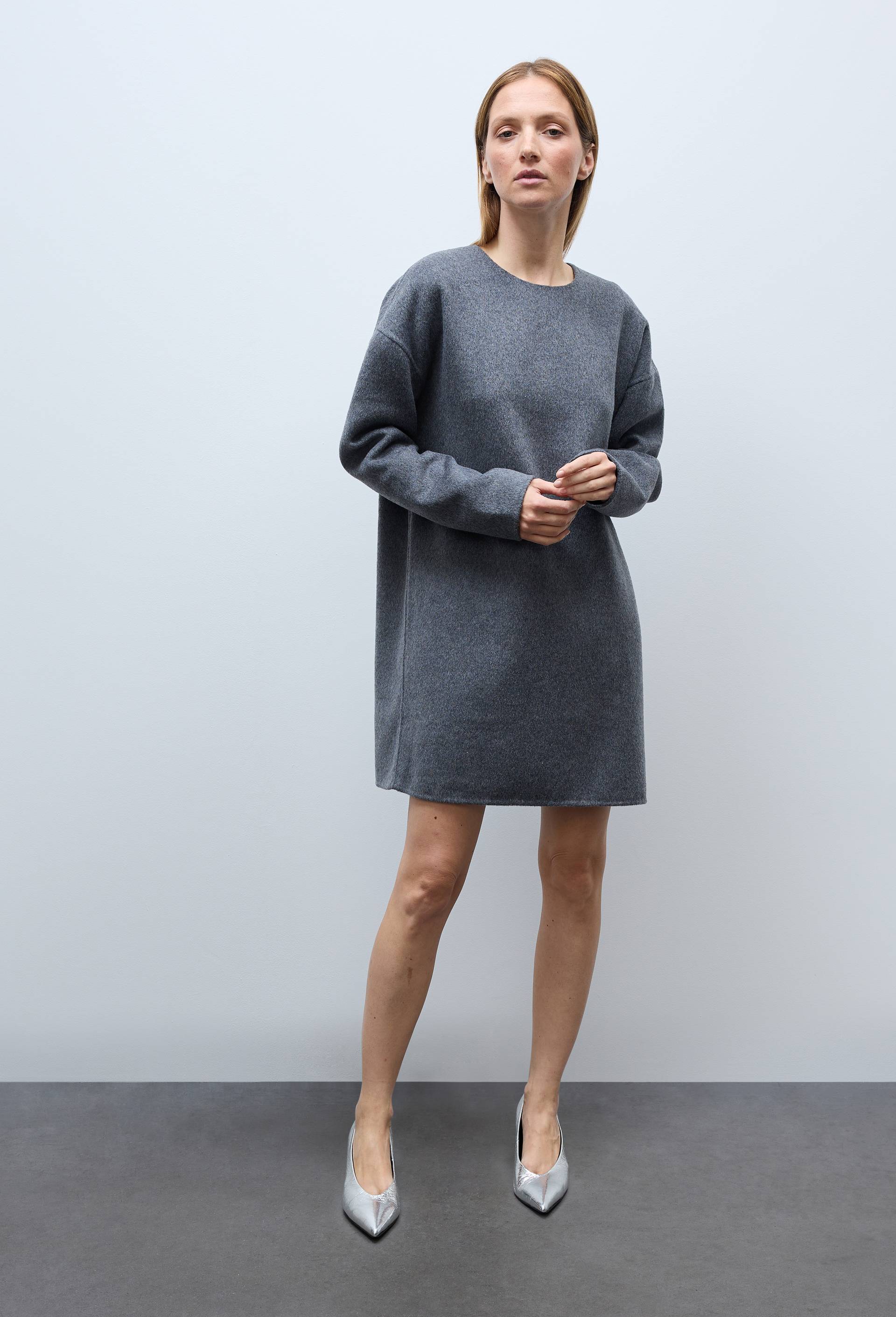 Robe manche longue courte contenant de la laine, Gris, large image number 1.0