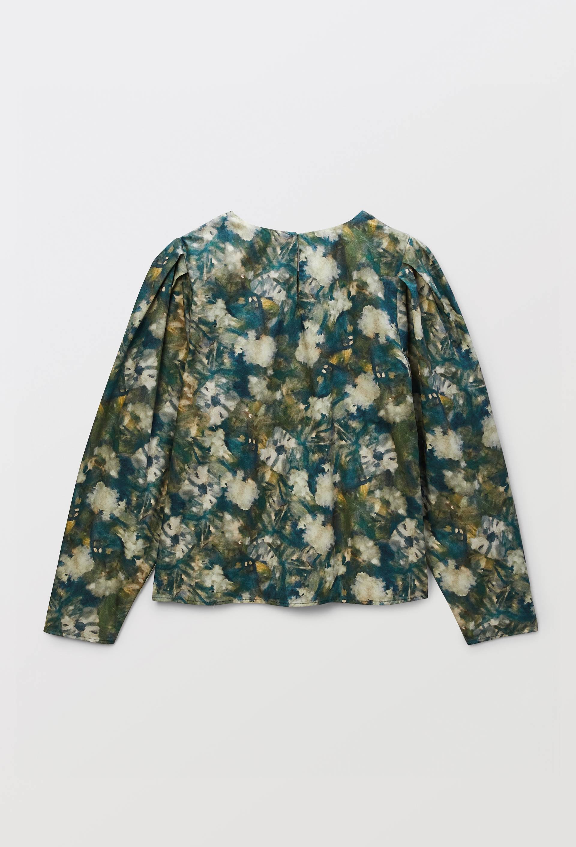 Blouse avec manches bouffantes &agrave; motif floral en coton - MUS&Eacute;E D'ORSAY x MONOPRIX, Vert, large image number 5