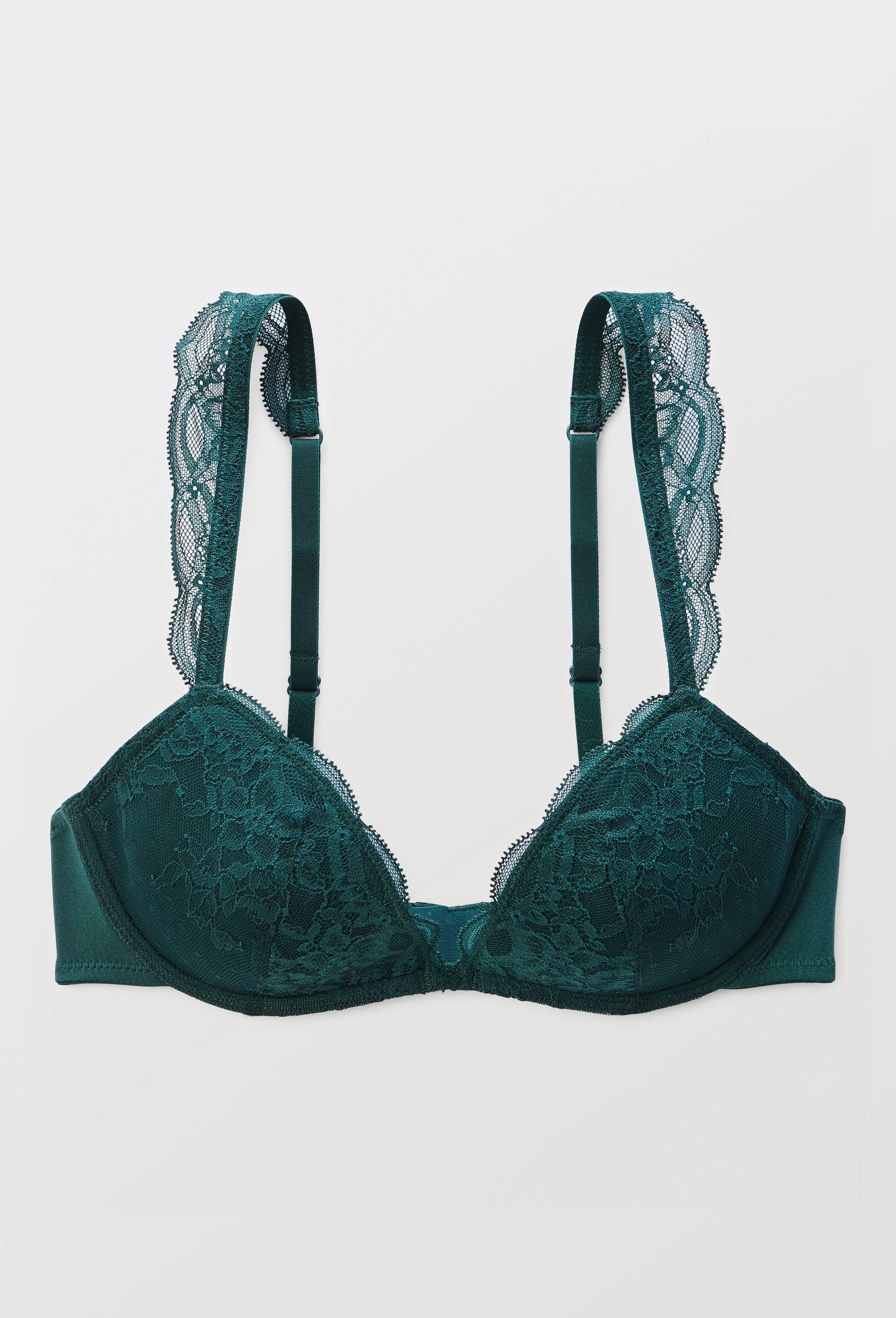 Soutien-gorge corbeille padd&eacute; ANGELE en dentelle, Vert fonc&eacute;, large image number 2