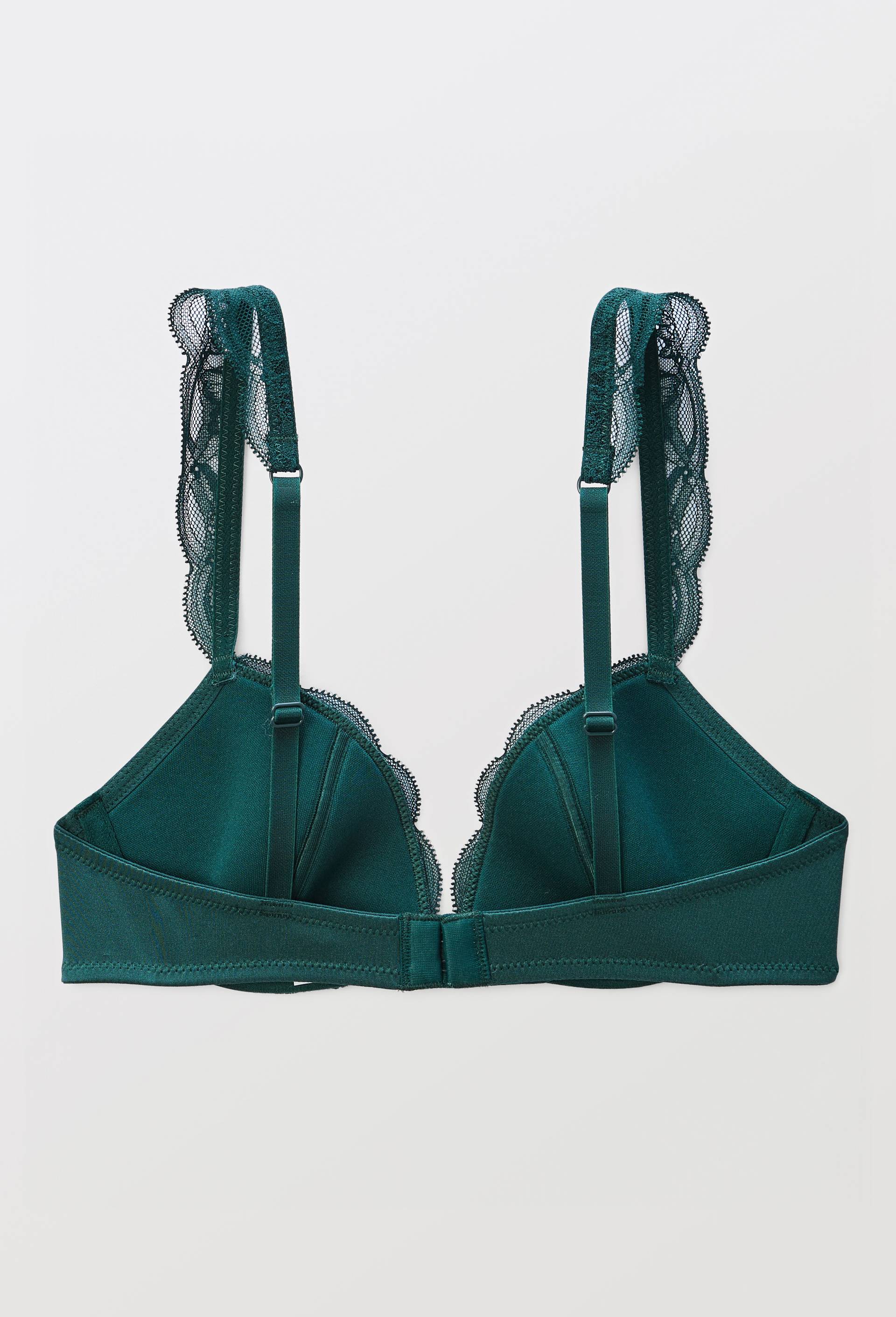 Soutien-gorge corbeille padd&eacute; ANGELE en dentelle, Vert fonc&eacute;, large image number 3