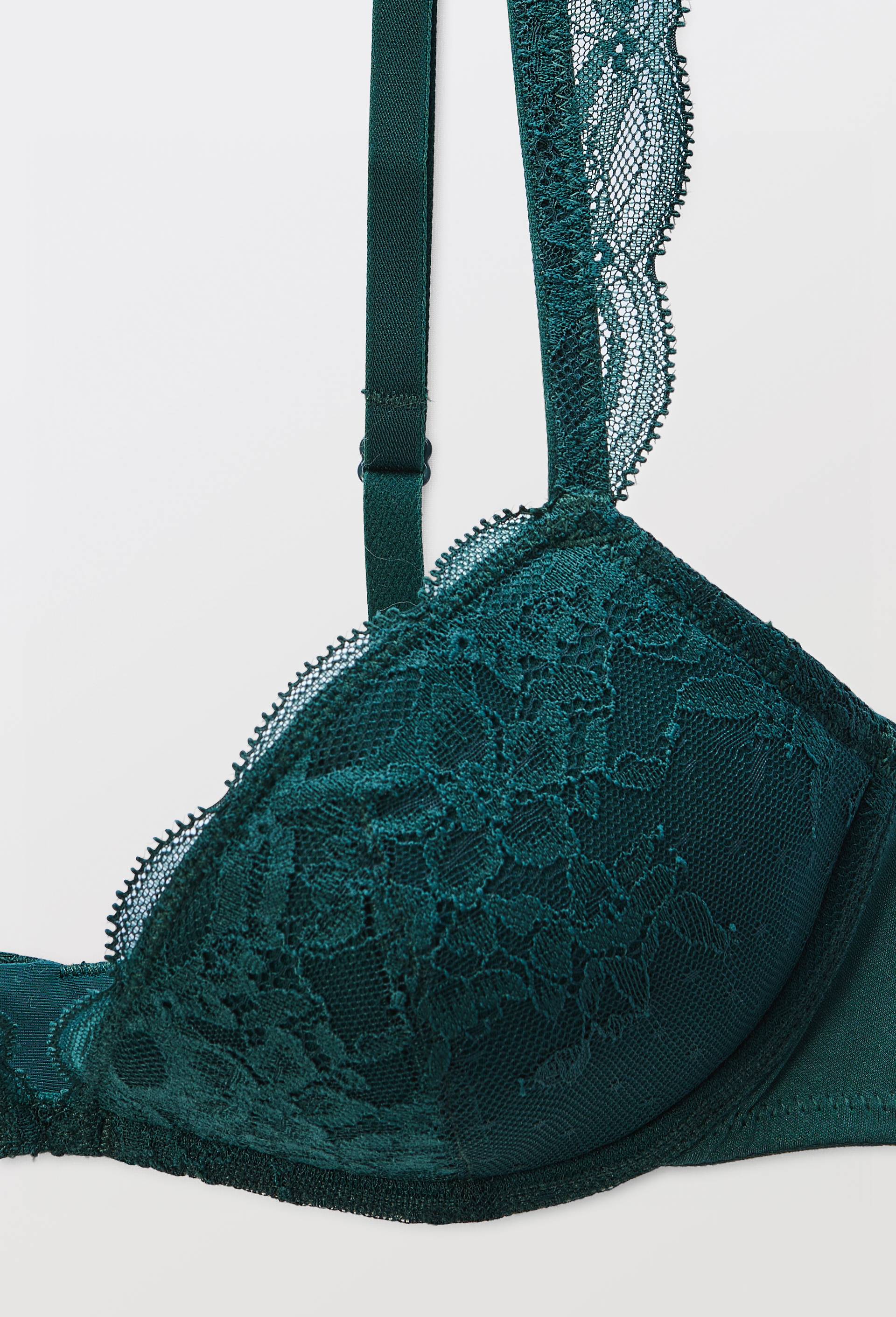 Soutien-gorge corbeille padd&eacute; ANGELE en dentelle, Vert fonc&eacute;, large image number 4.0