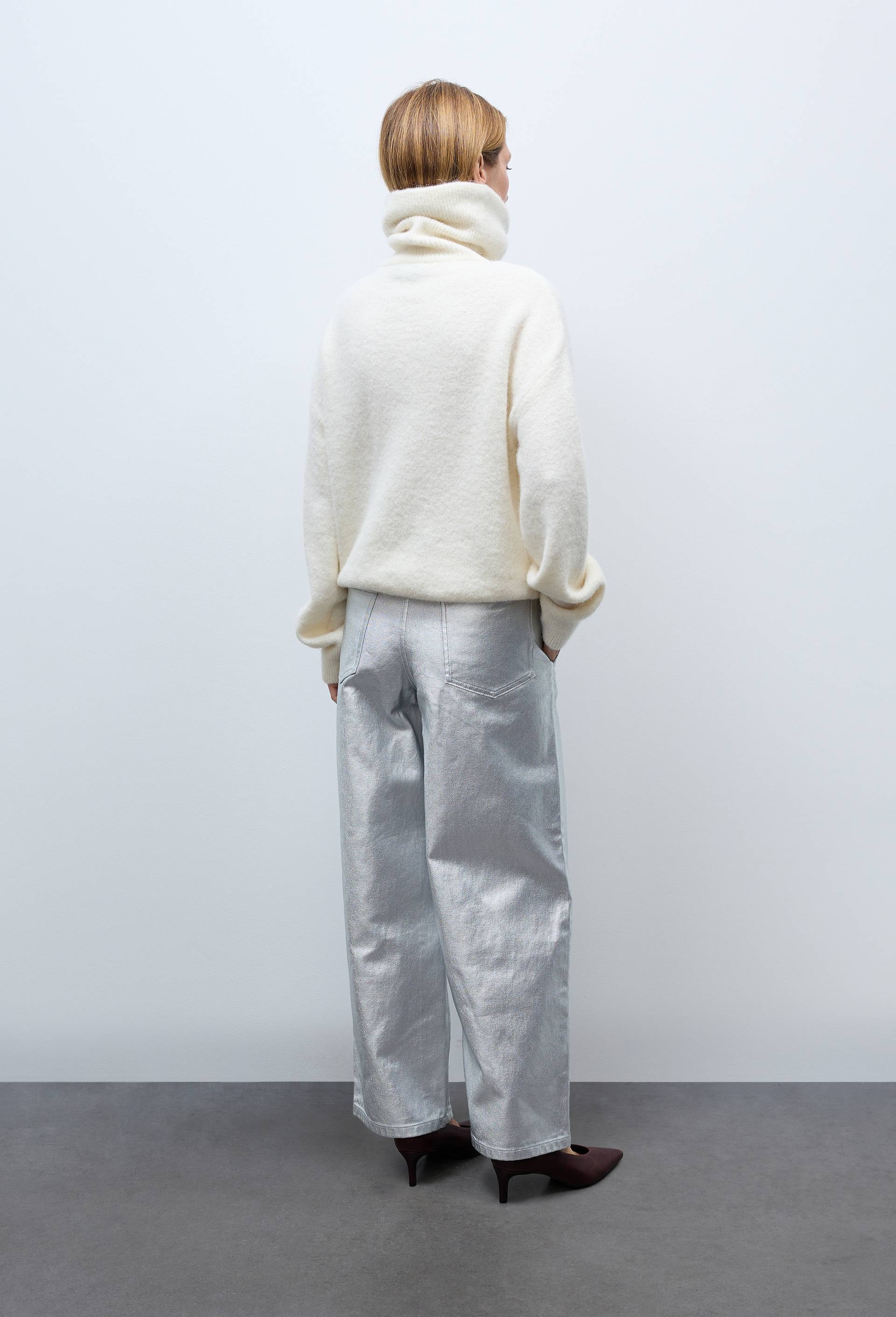 Jean large enduit argent&eacute; en coton, Argent, large image number 1