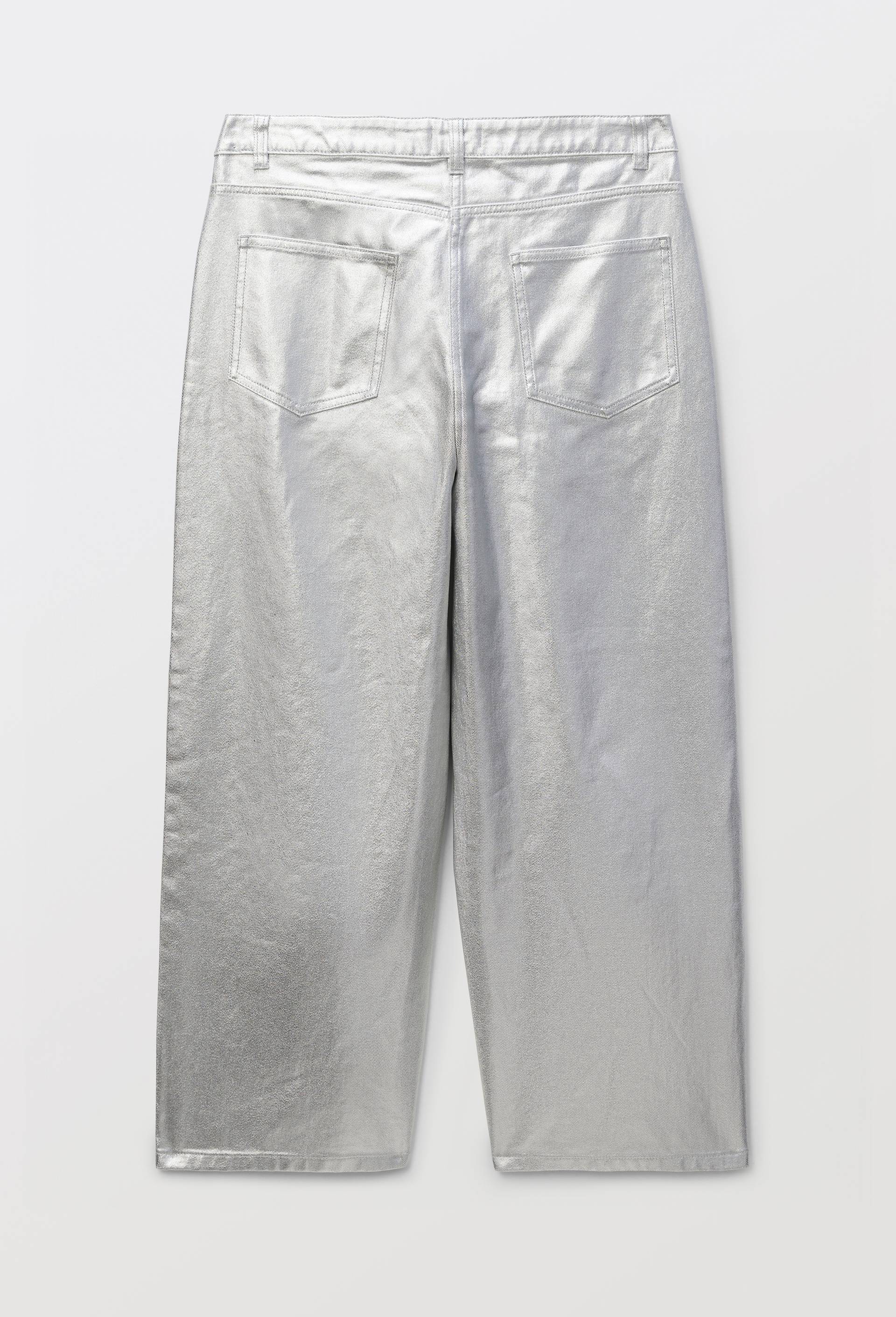 Jean large enduit argent&eacute; en coton, Argent, large image number 3