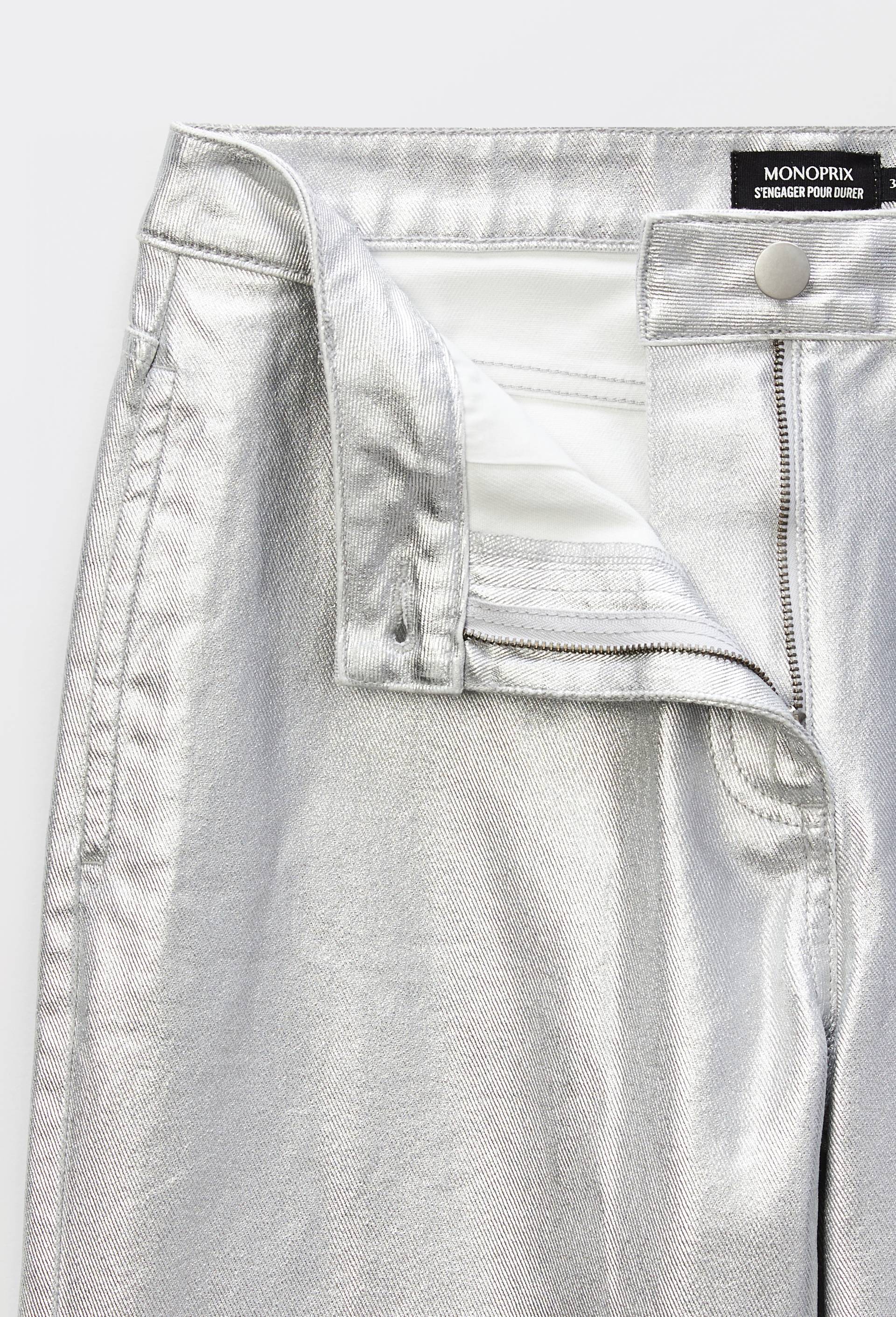 Jean large enduit argent&eacute; en coton, Argent, large image number 4.0
