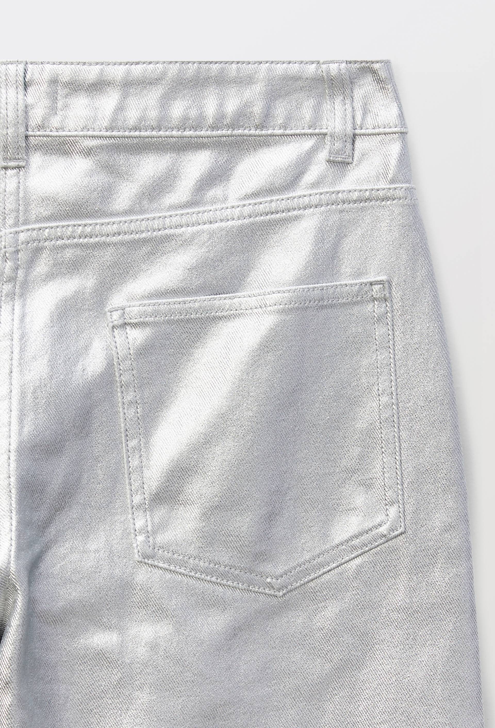 Jean large enduit argent&eacute; en coton, Argent, large image number 5.0