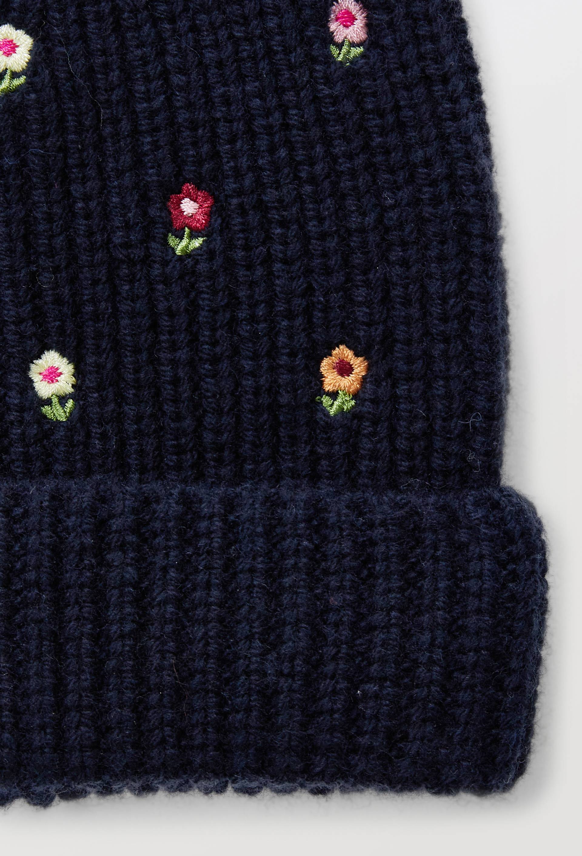 Bonnet brod&eacute; fleur, Bleu fonc&eacute;, large image number 1