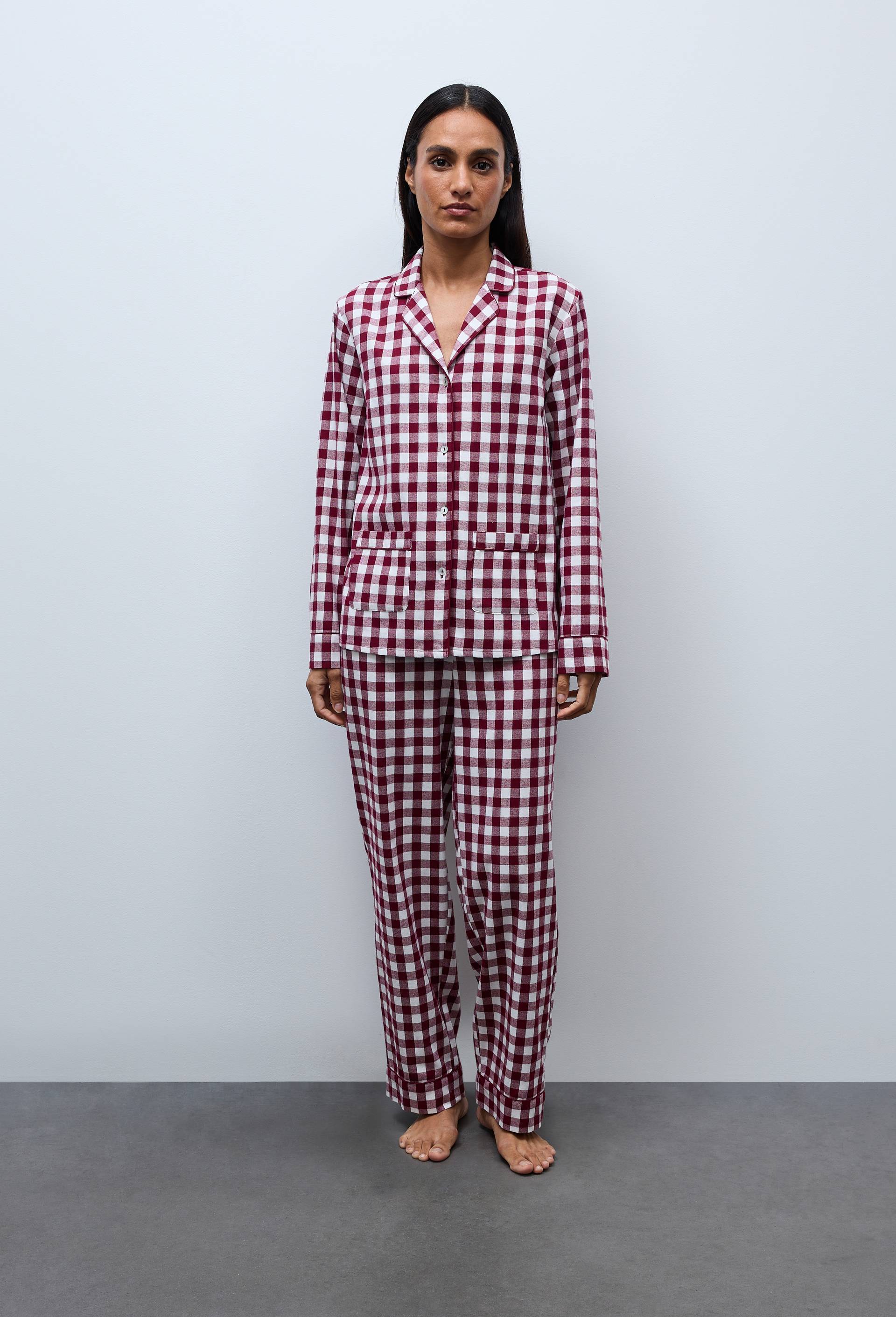 Pyjama en flanelle de coton BIO GOTS &agrave; carreaux vichy, Rouge fonc&eacute;, swatch image