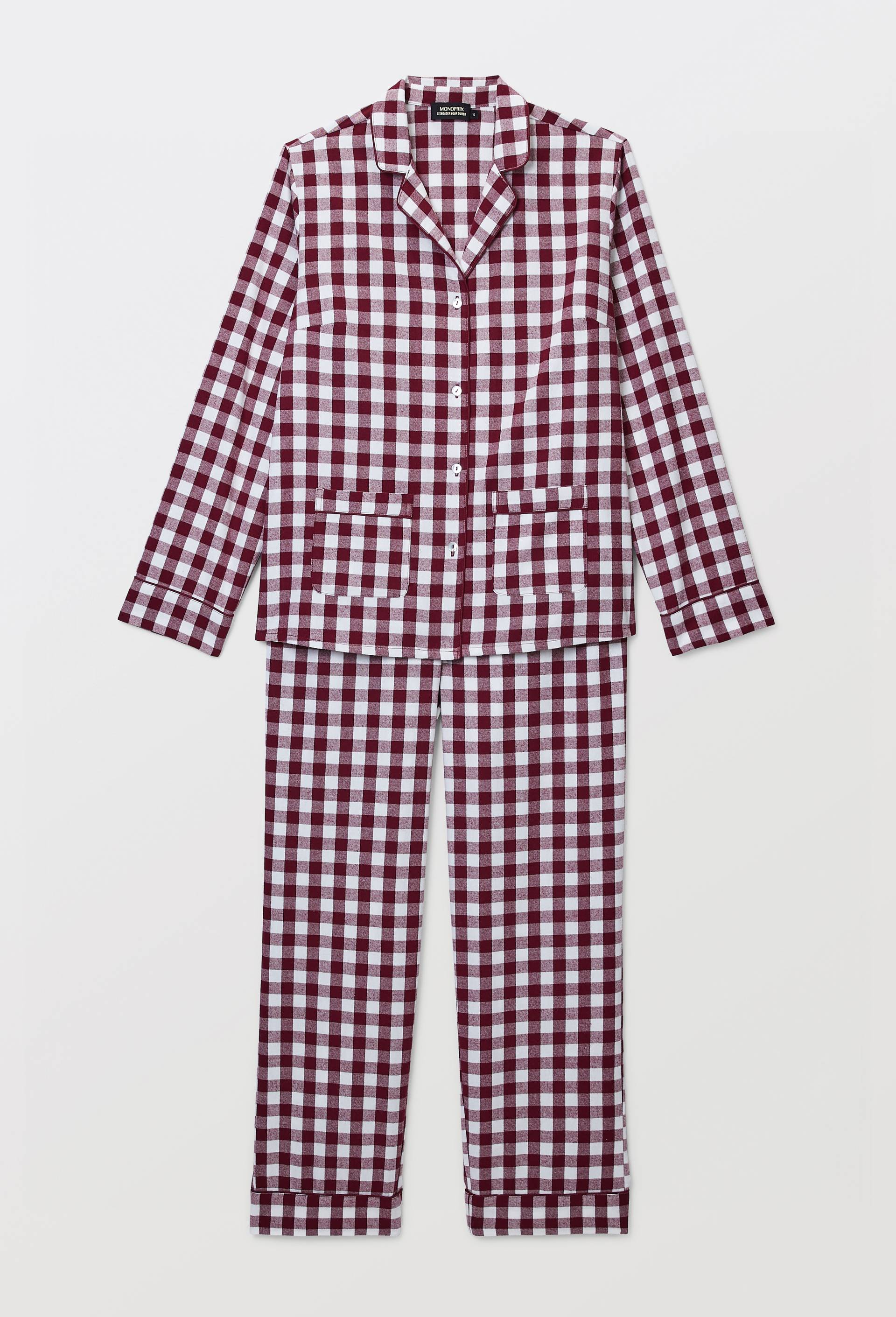 Pyjama en flanelle de coton BIO GOTS &agrave; carreaux vichy, Rouge fonc&eacute;, large image number 2