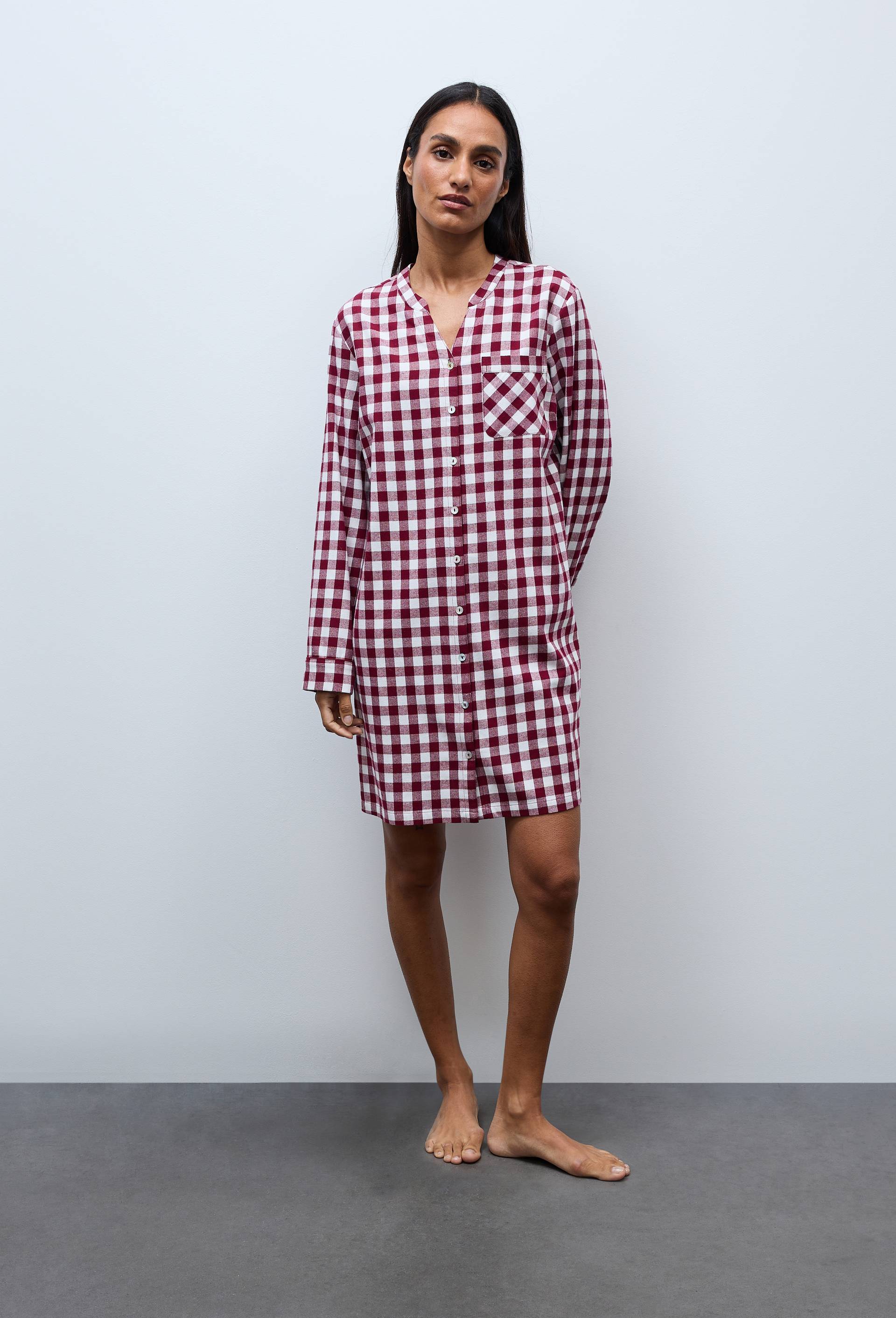 Chemise de nuit en flanelle &agrave; carreaux vichy en coton BIO, Rouge fonc&eacute;, large image number 0